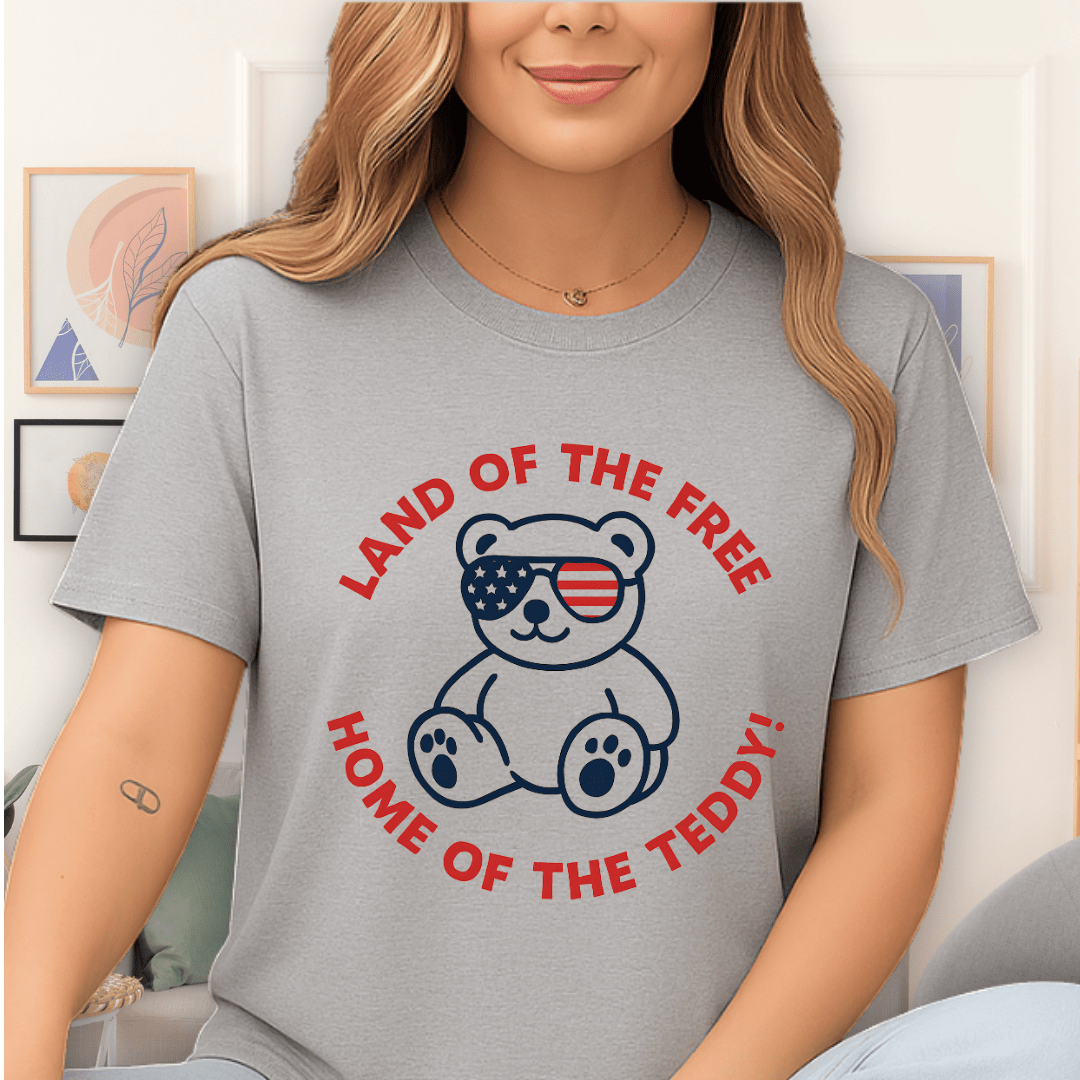 Cool Teds Teddy-Bear Land of the Free T-Shirt Sport Grey / S