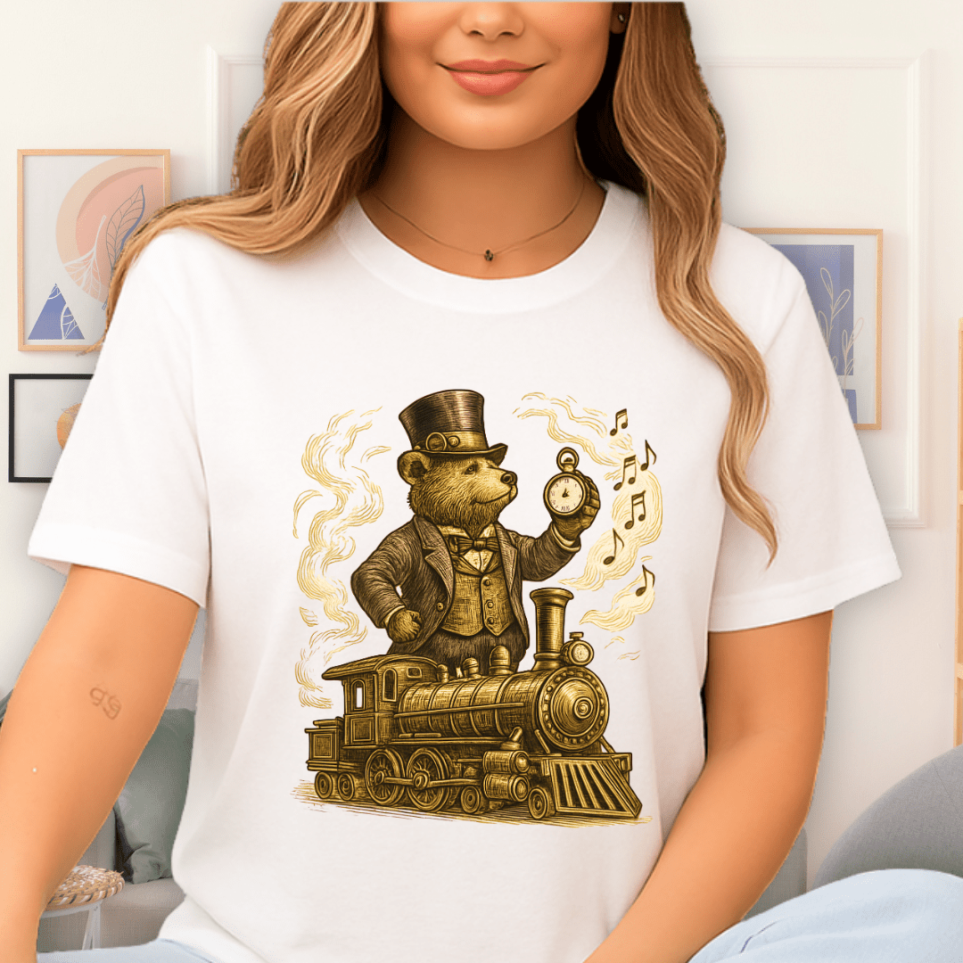Cool Teds Teddy-Bear Steampunk Steam Train T-Shirt White / S