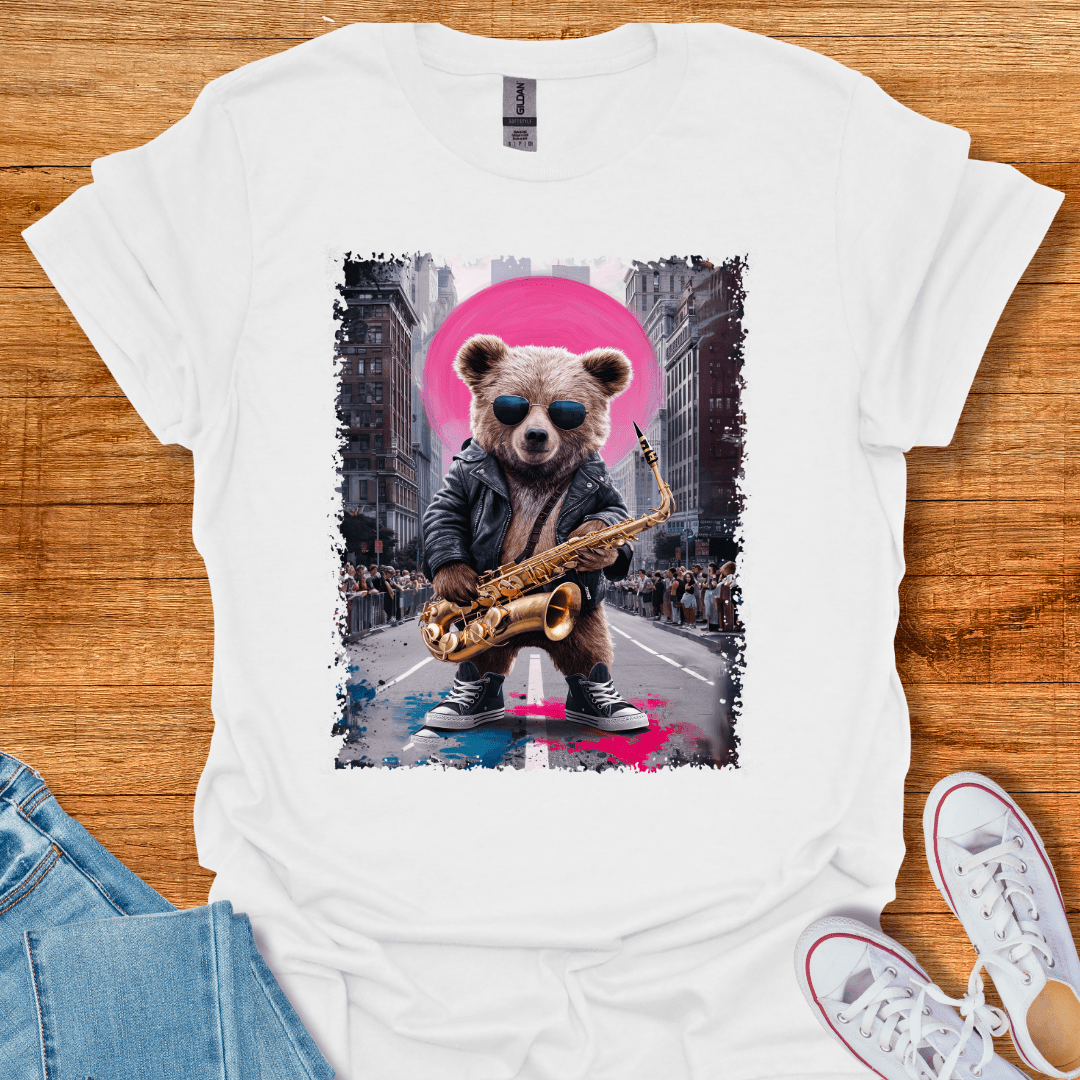 Cool Teds Teddy-Bear Sax Avenue T-Shirt White / S