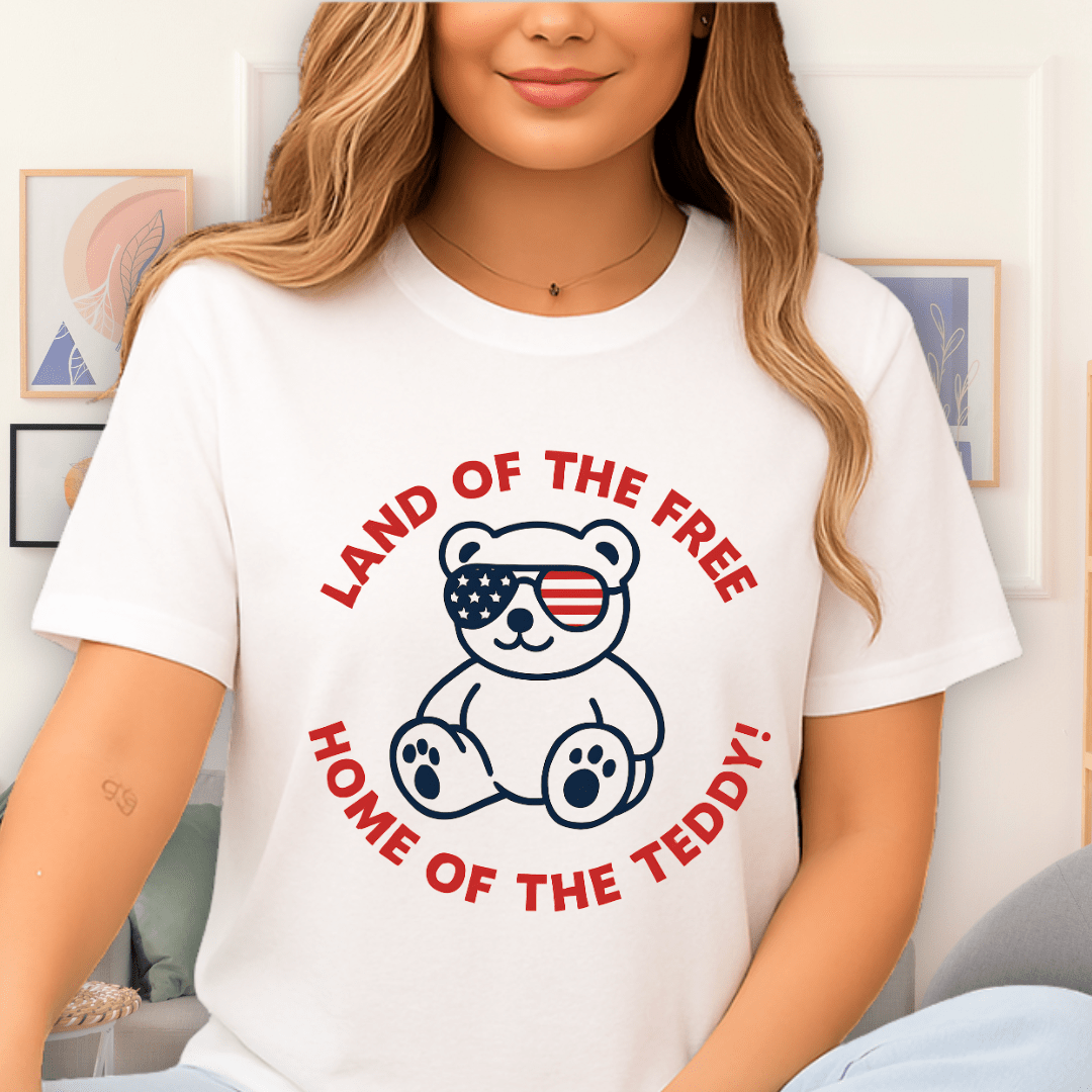 Cool Teds Teddy-Bear Land of the Free T-Shirt White / S