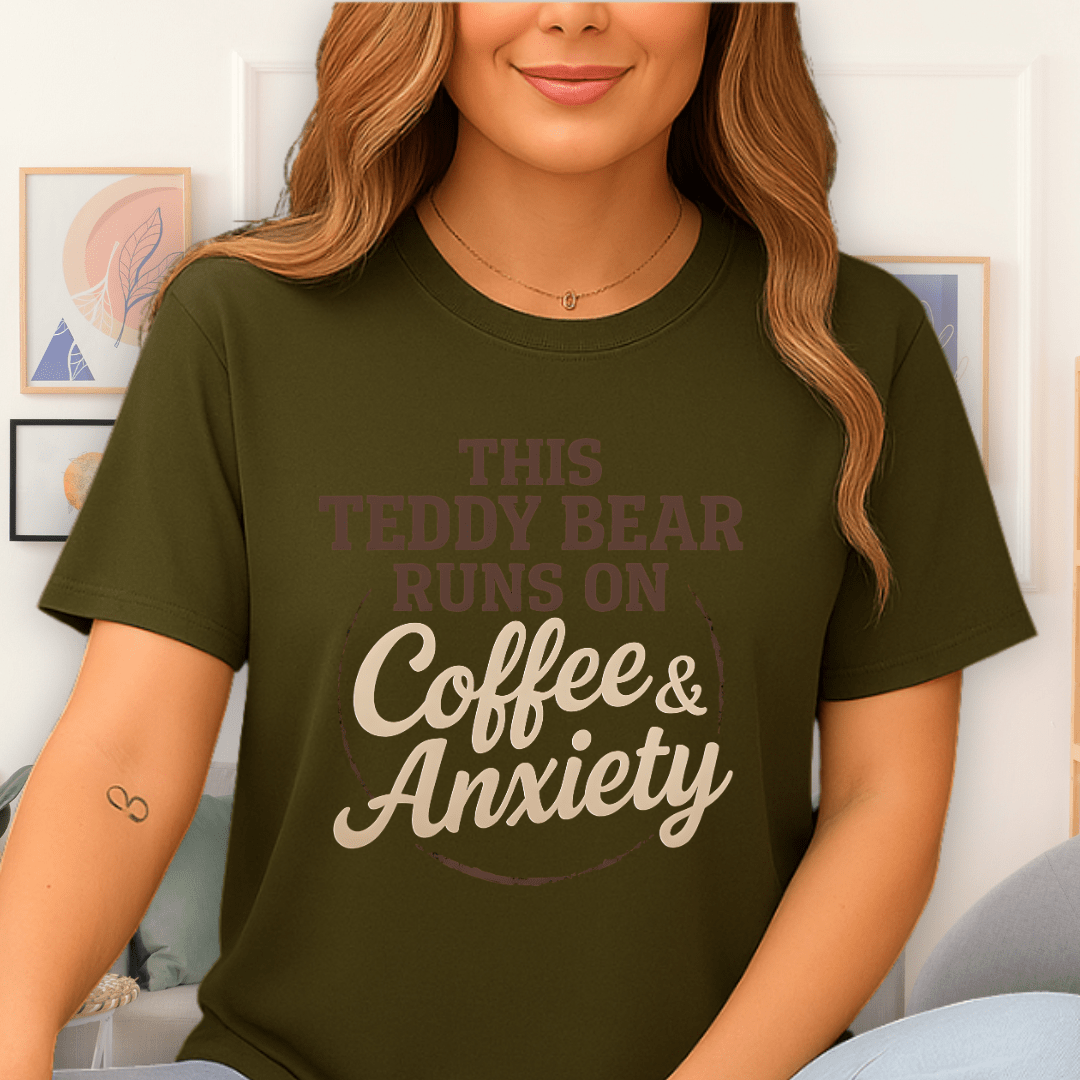 Cool Teds Teddy-Bear Coffee Bear T-Shirt Military Green / S