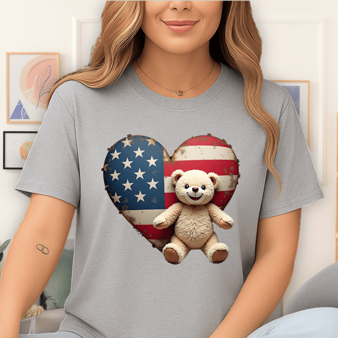 Patriotic Heart T-Shirt Sport Grey