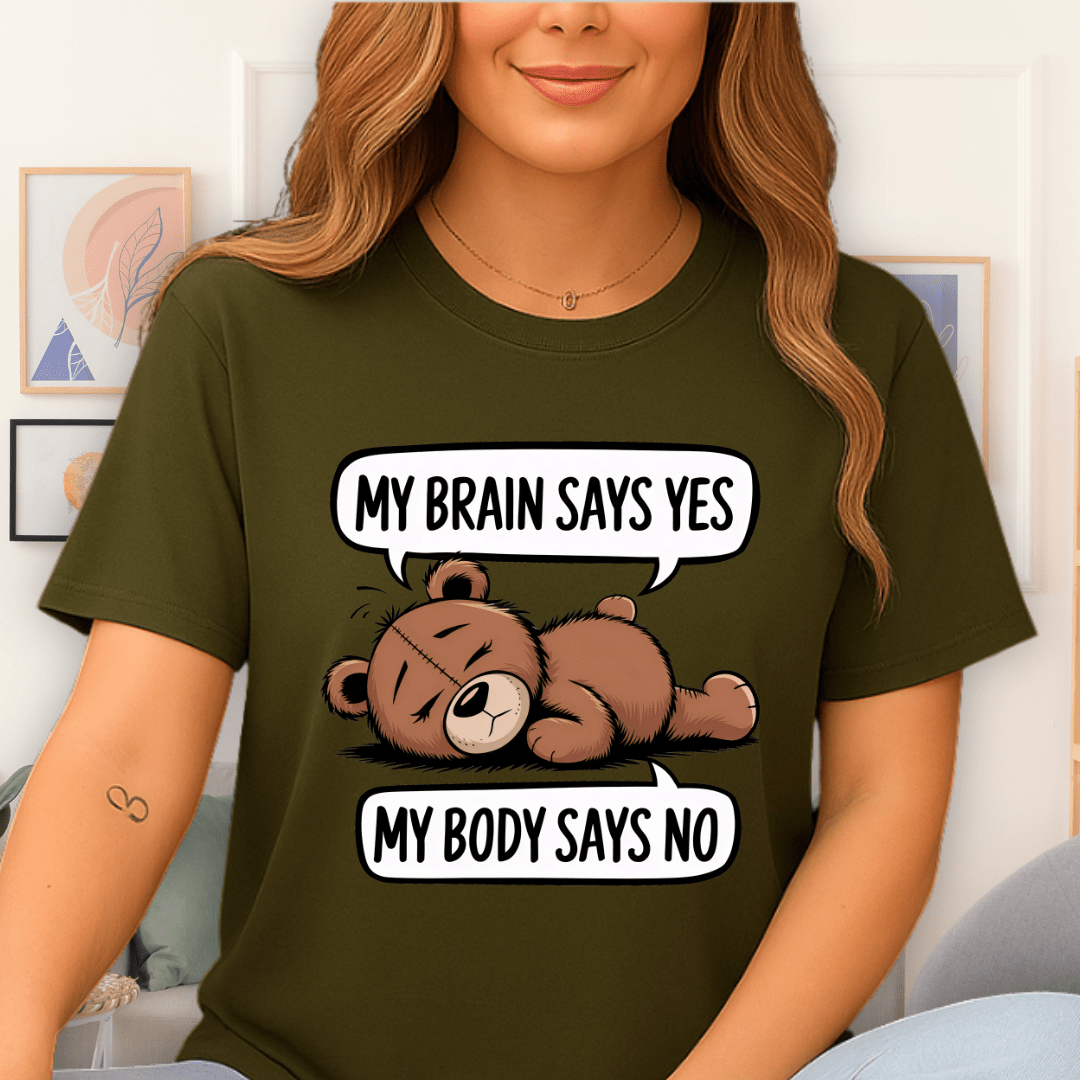 Cool Teds Teddy-Bear My Brain says Yes T-Shirt Military Green / S