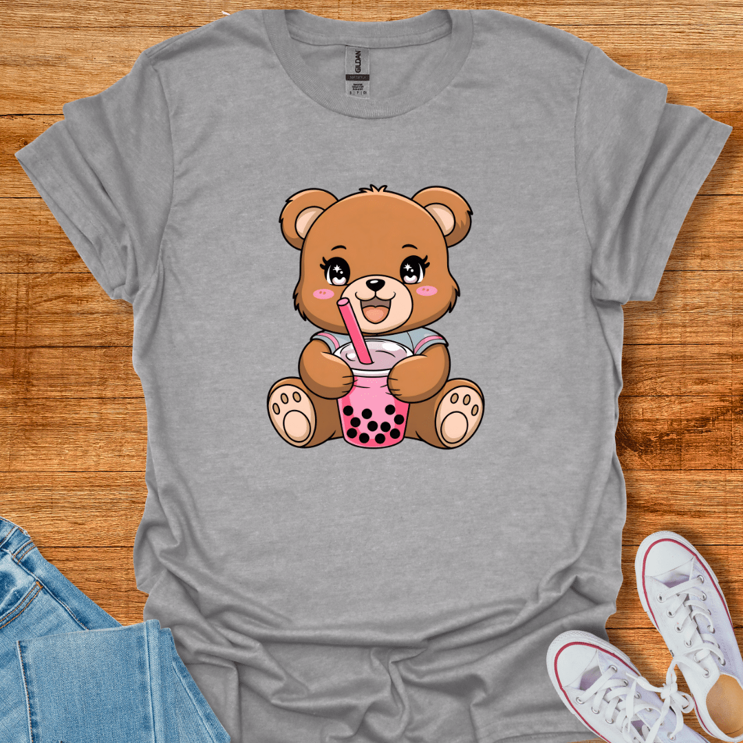 Cool Teds Teddy-Bear Bubble Tea Girl T-Shirt Sport Grey / S