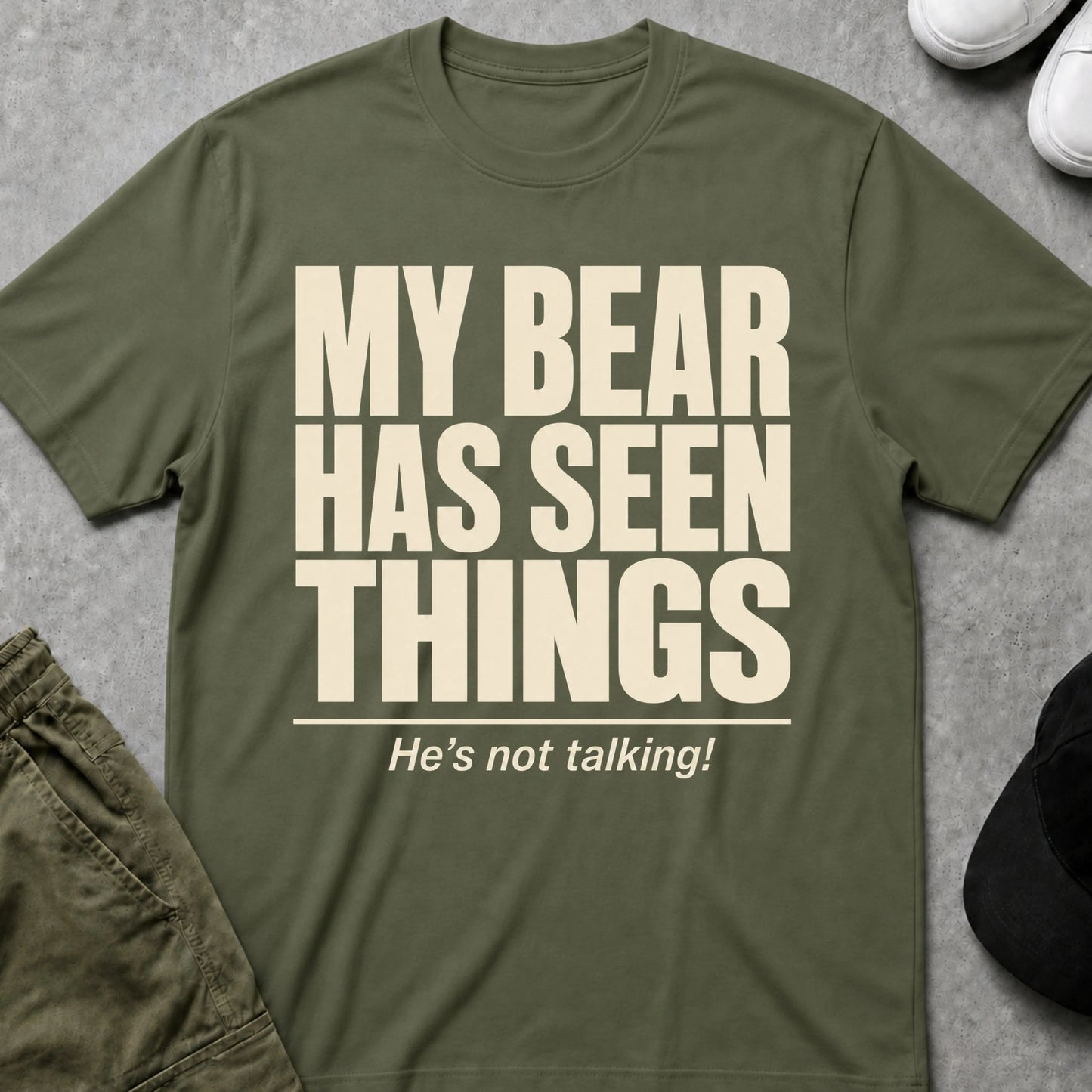 Cool Teds Teddy-Bear My Bear has Seen Things T-Shirt Military Green / S