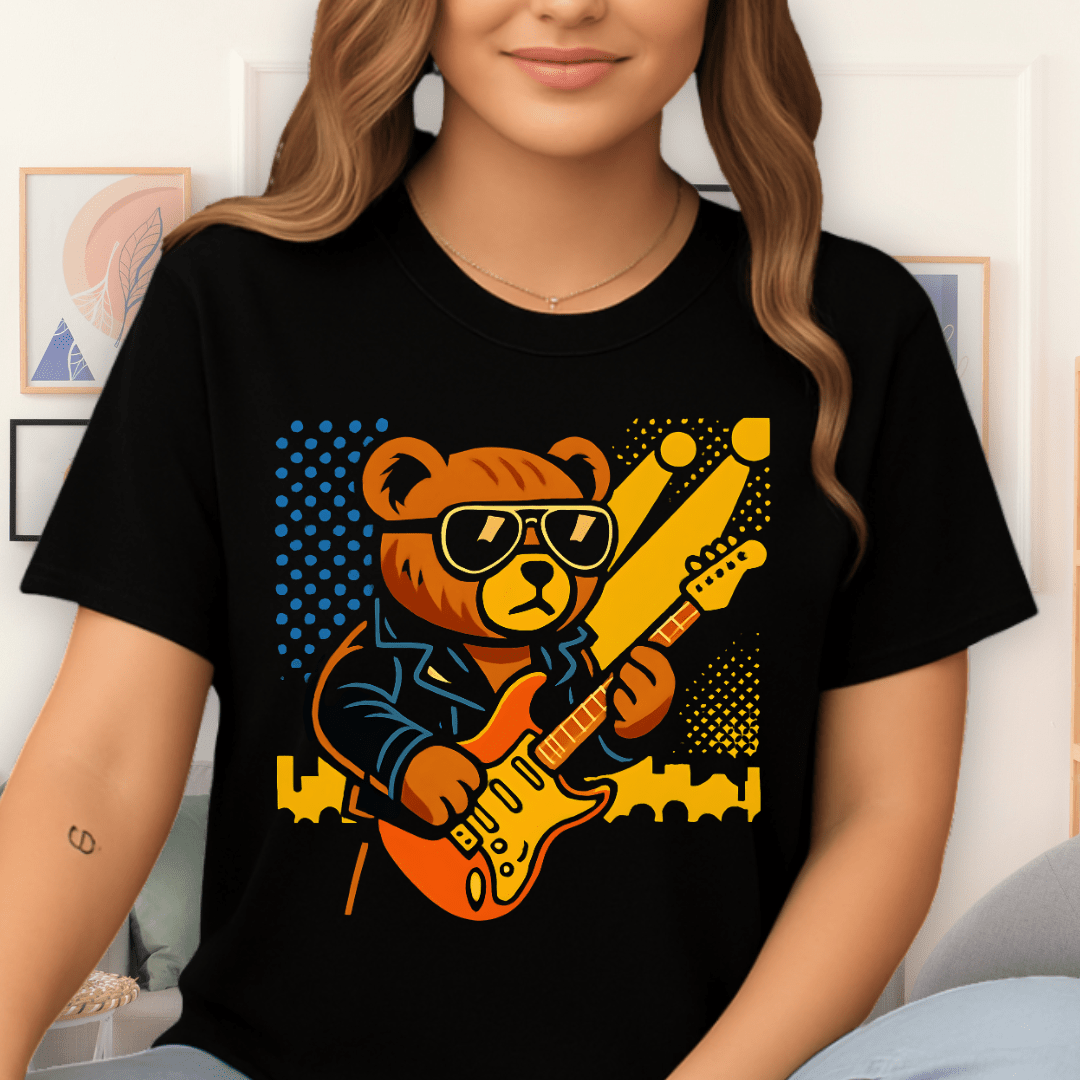 Cool Teds Teddy-Bear Guitar Hero T-Shirt Black / S