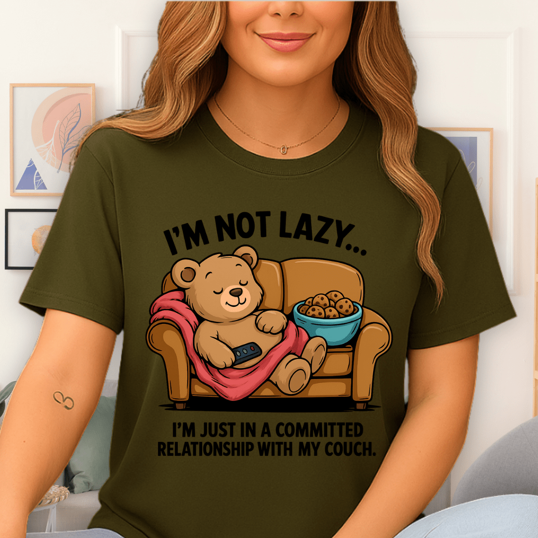 Cool Teds Teddy-Bear Not Lazy T-Shirt Military Green / S
