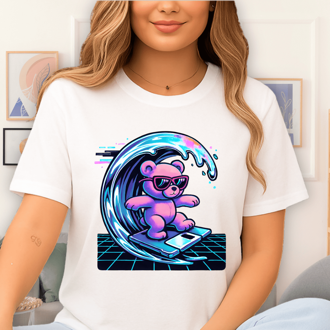 Cool Teds Teddy-Bear Floppy Disk Surfer T-Shirt White / S
