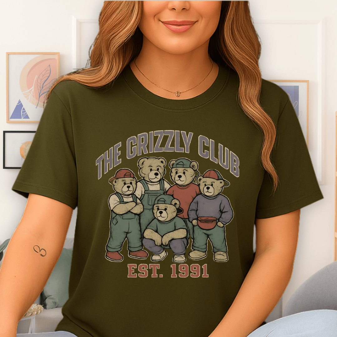 Cool Teds Teddy-Bear The Grizzly Club T-Shirt Military Green / S
