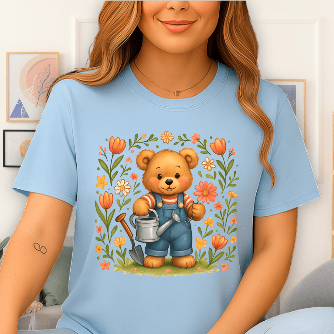 Cool Teds Teddy-Bear Happy Gardener T-Shirt Light Blue / S