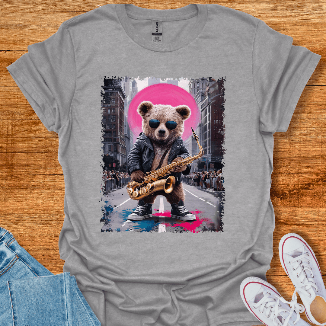 Cool Teds Teddy-Bear Sax Avenue T-Shirt Sport Grey / S