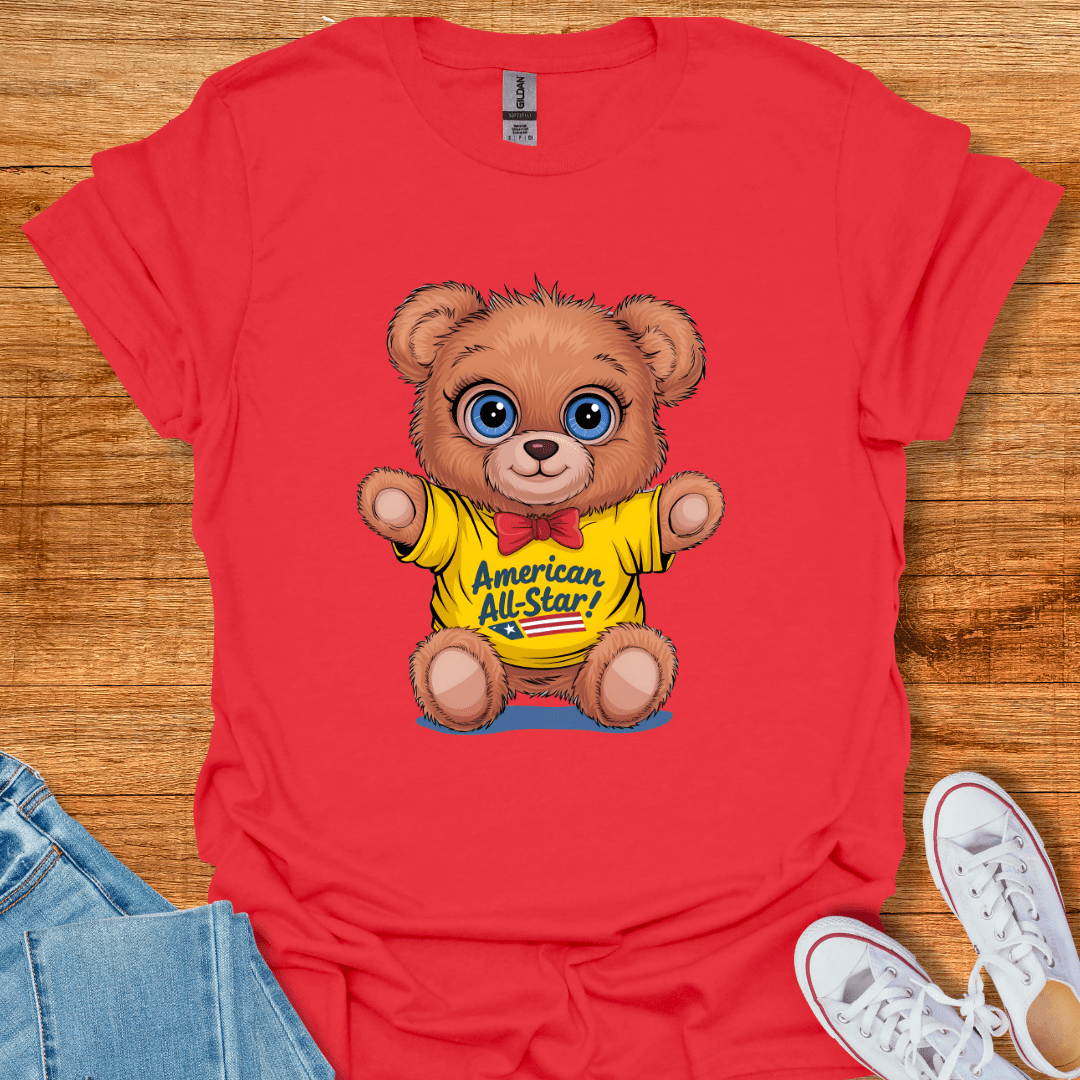 Printify Teddy-Bear American All-Star T-Shirt Red / S