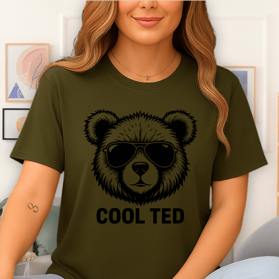 Cool Teds Teddy-Bear Cool Shades T-Shirt Military Green / S