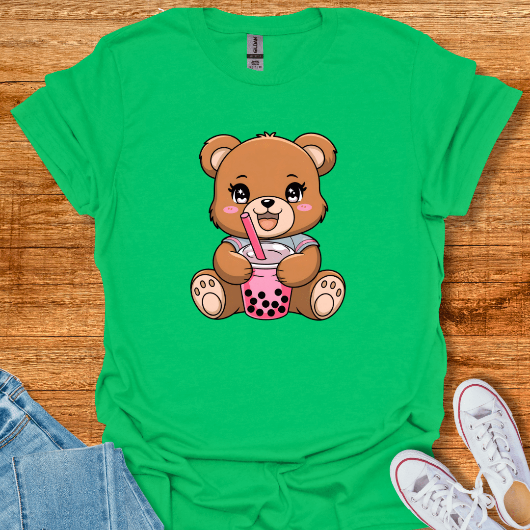 Cool Teds Teddy-Bear Bubble Tea Girl T-Shirt Irish Green / S