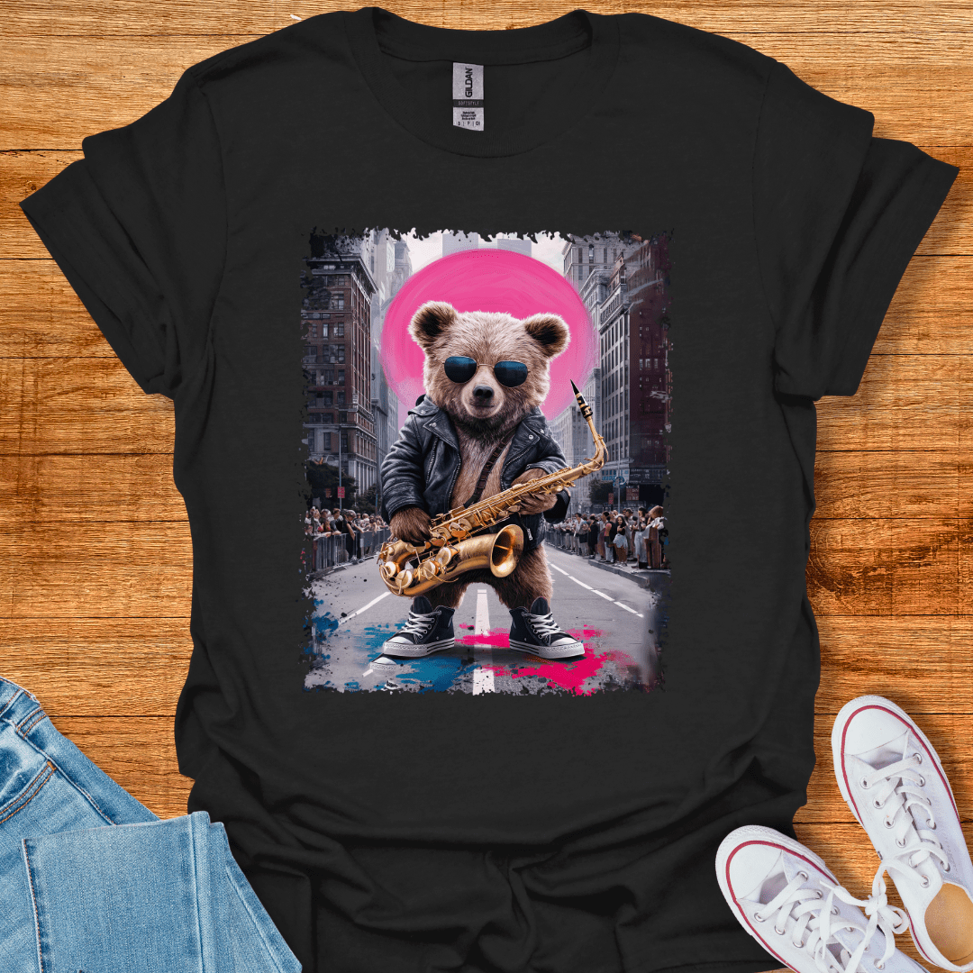 Cool Teds Teddy-Bear Sax Avenue T-Shirt Black / S