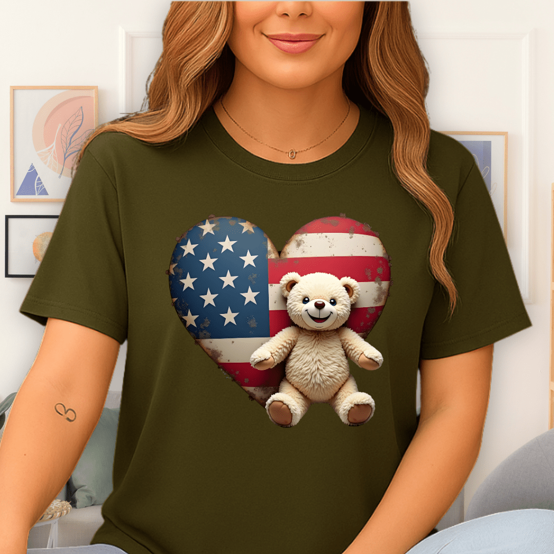 Patriotic Heart T-Shirt Military Green