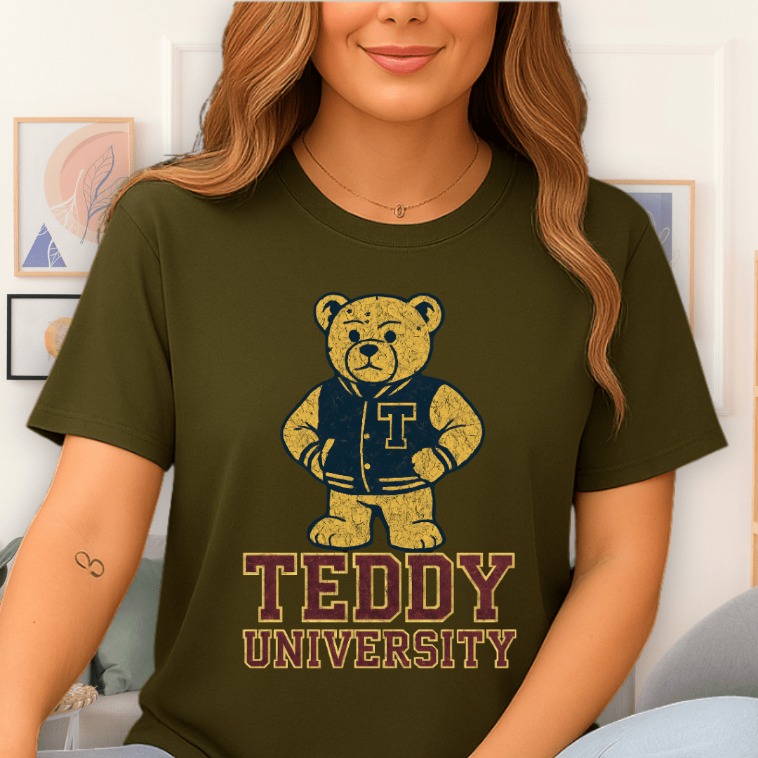 Cool Teds Teddy-Bear Varsity Bear T-Shirt Military Green / S