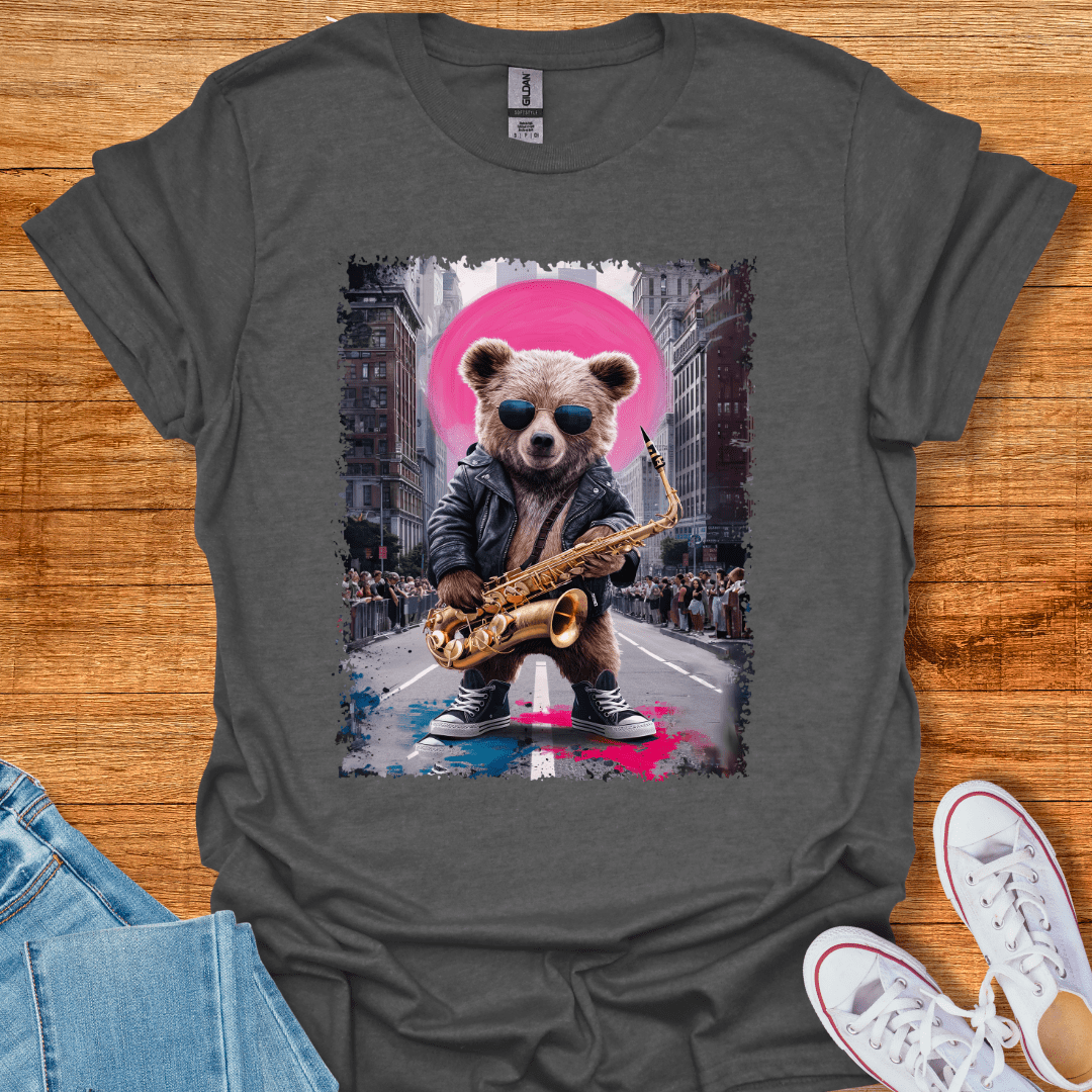 Cool Teds Teddy-Bear Sax Avenue T-Shirt Dark Heather / S