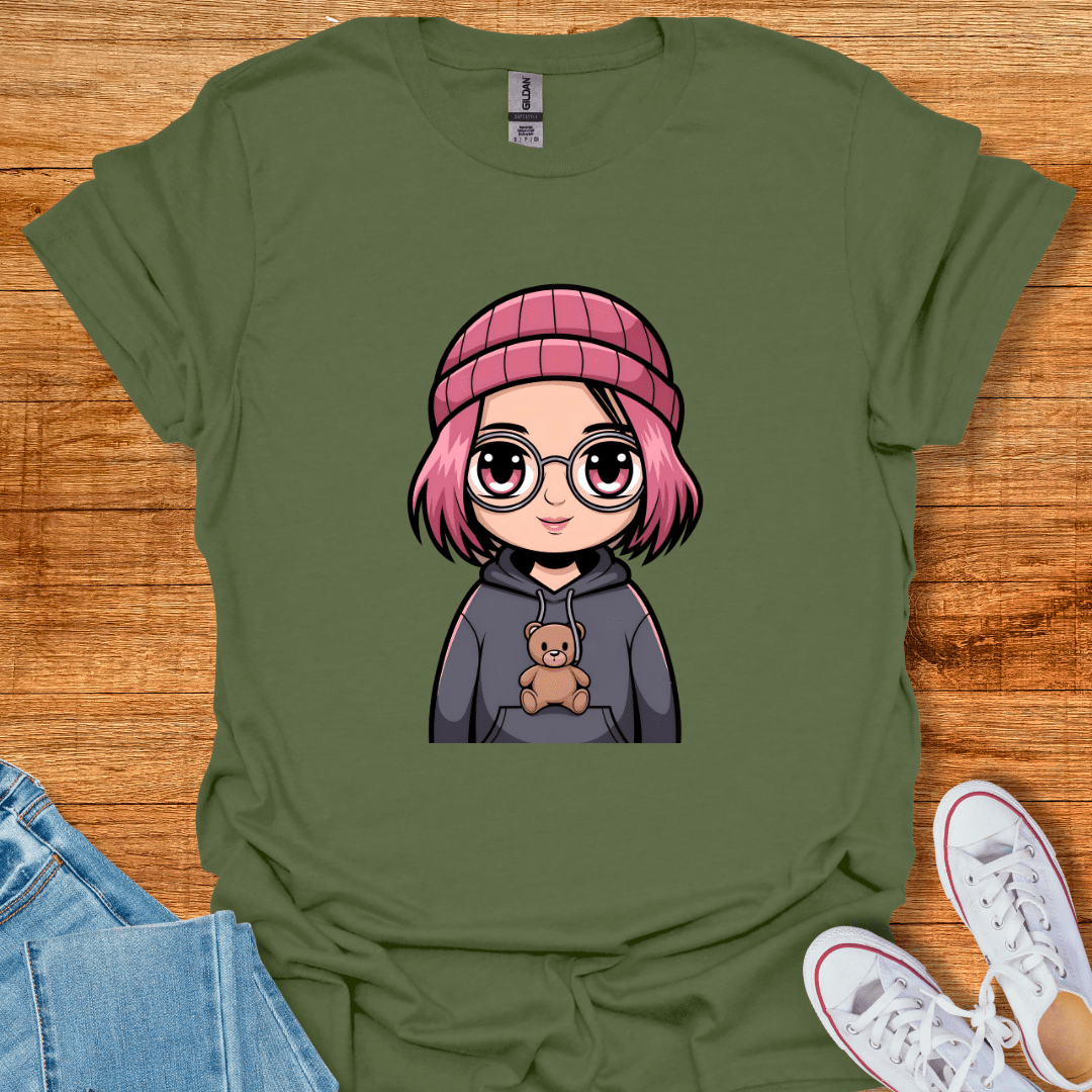Cool Teds Teddy-Bear Beanie Girl T-Shirt Military Green / S