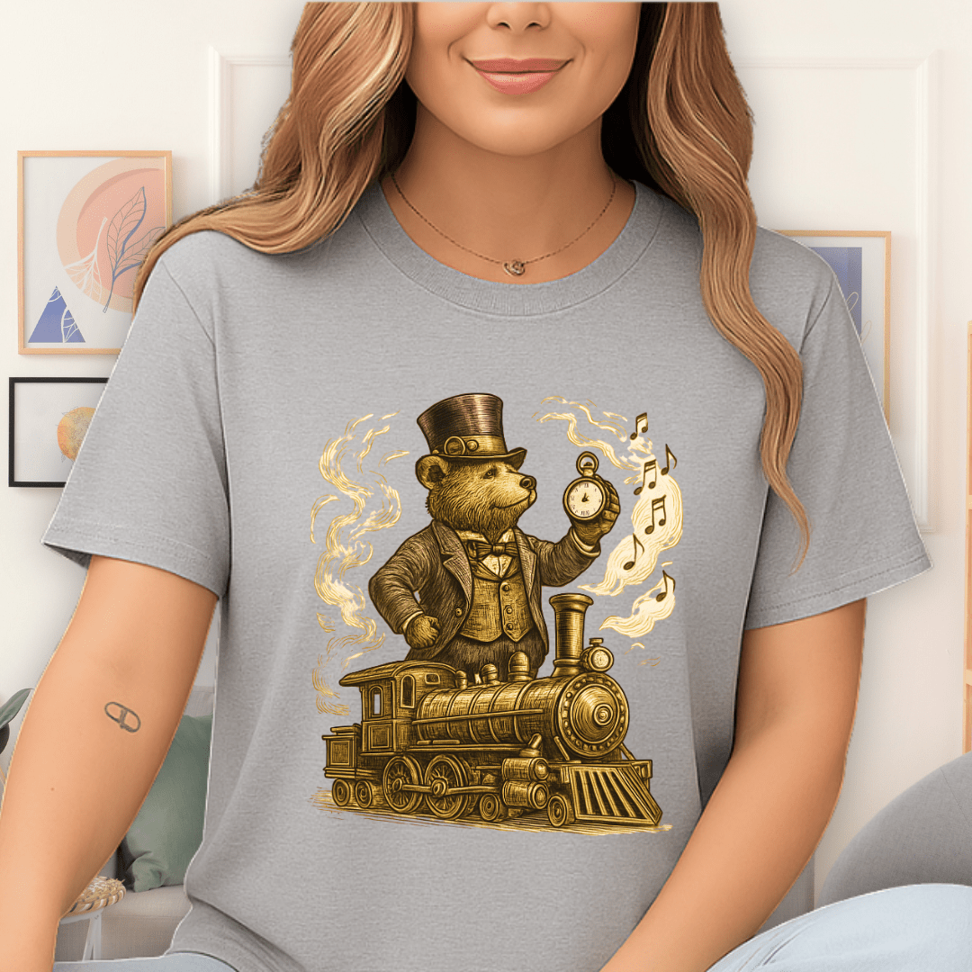 Cool Teds Teddy-Bear Steampunk Steam Train T-Shirt Sport Grey / S