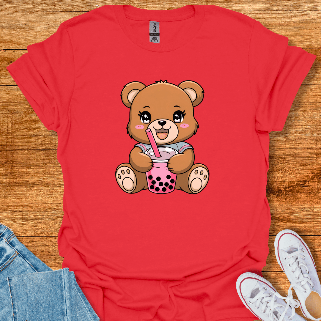 Cool Teds Teddy-Bear Bubble Tea Girl T-Shirt Red / S