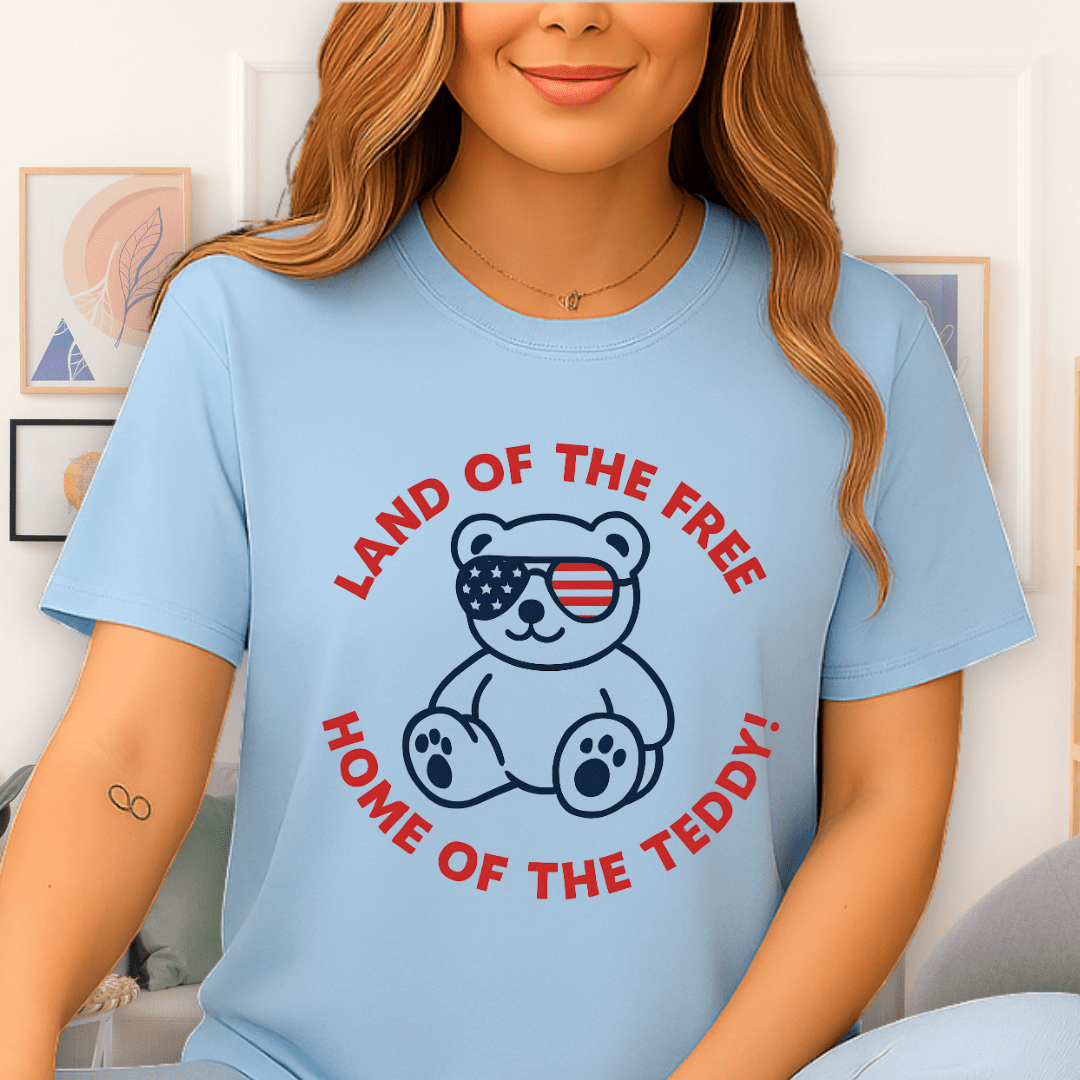 Cool Teds Teddy-Bear Land of the Free T-Shirt Light Blue / S