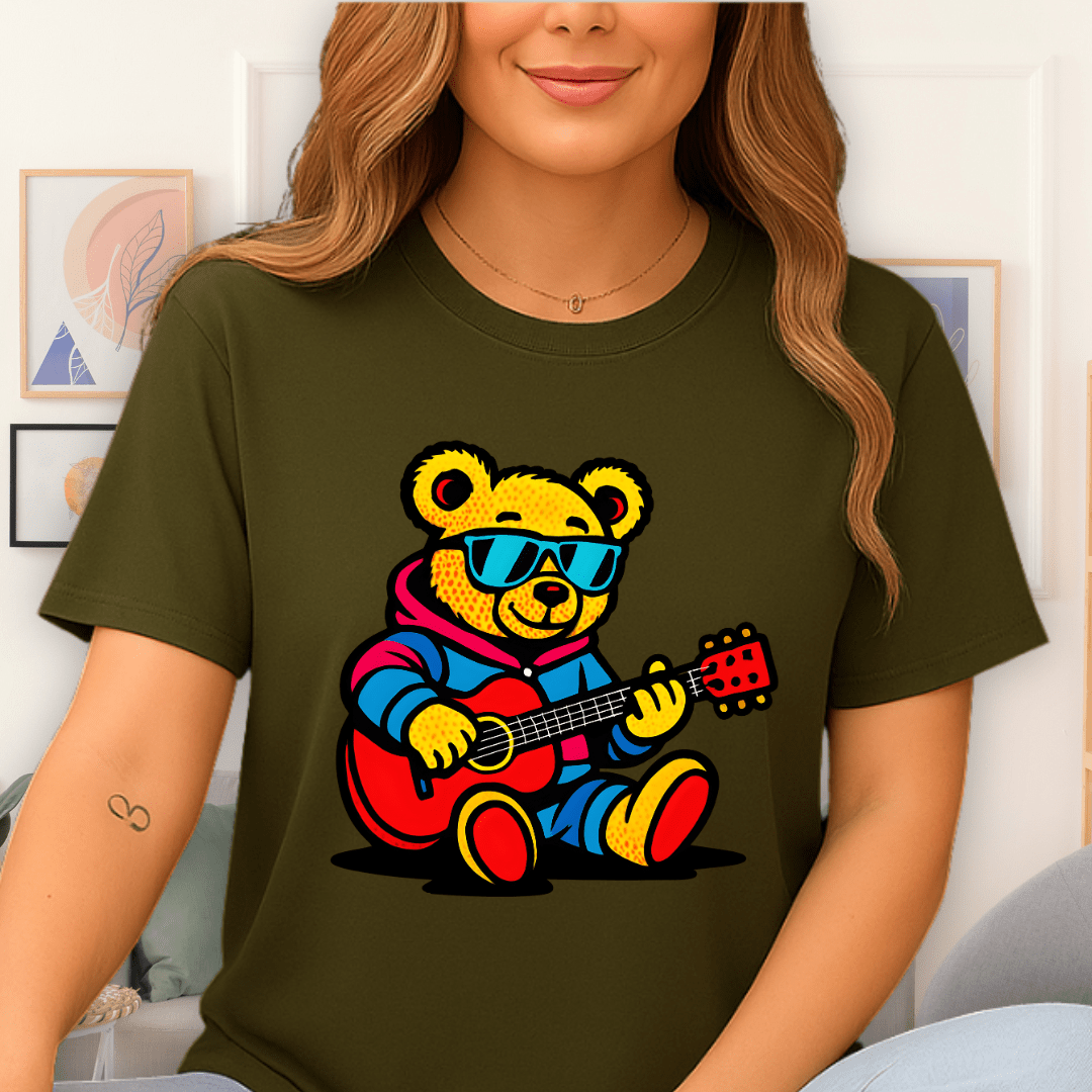 Cool Teds Teddy-Bear Rock Star T-Shirt Military Green / S