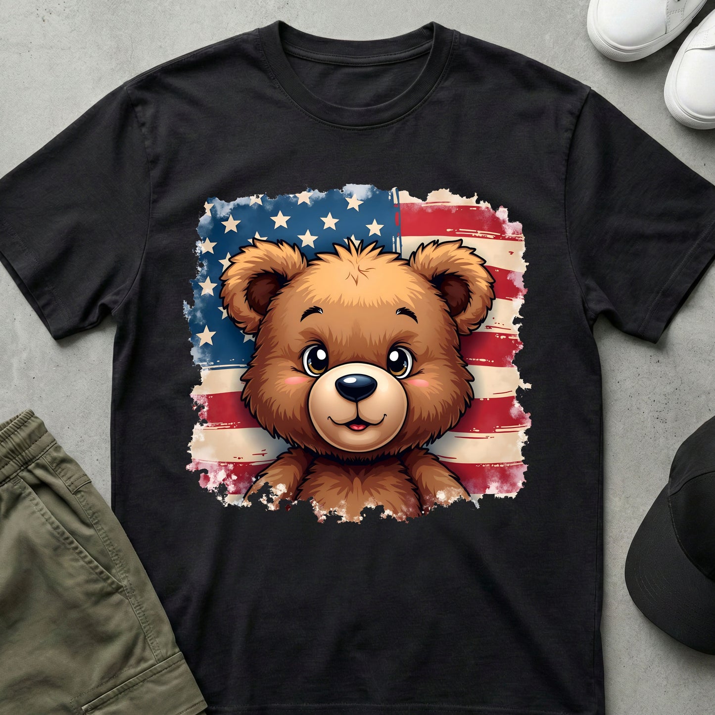 Cool Teds Teddy-Bear The Patriot T-Shirt Black / S