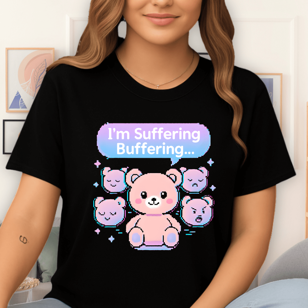 Cool Teds Teddy-Bear Suffering Buffering T-Shirt Black / S