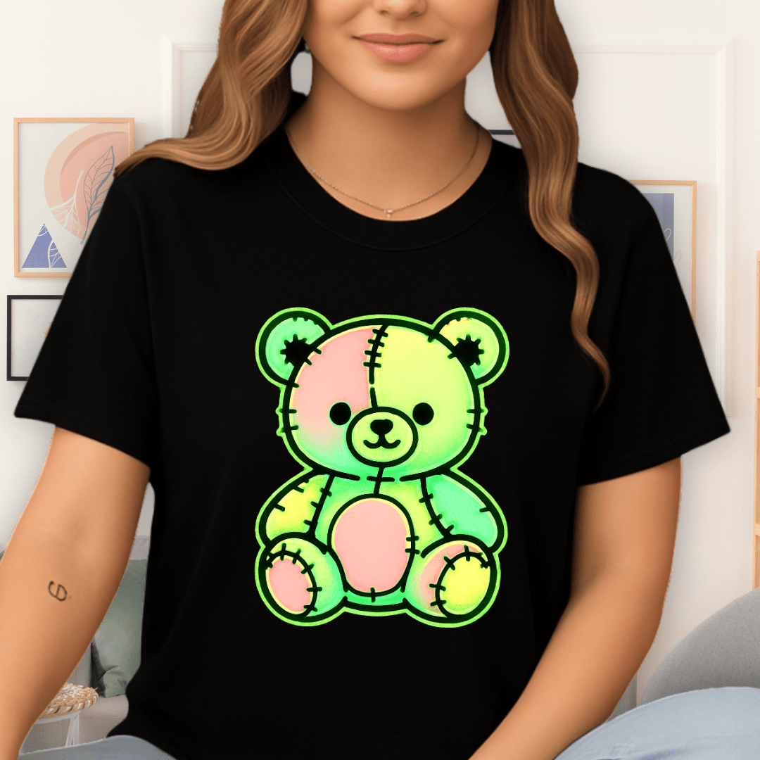 Cool Teds Teddy-Bear Kawaii Glow T-Shirt Black / S
