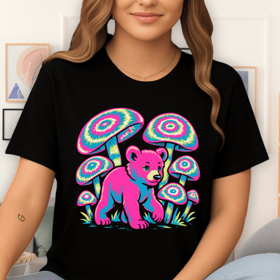 Cool Teds Teddy-Bear Magic Mushrooms T-Shirt Black / S