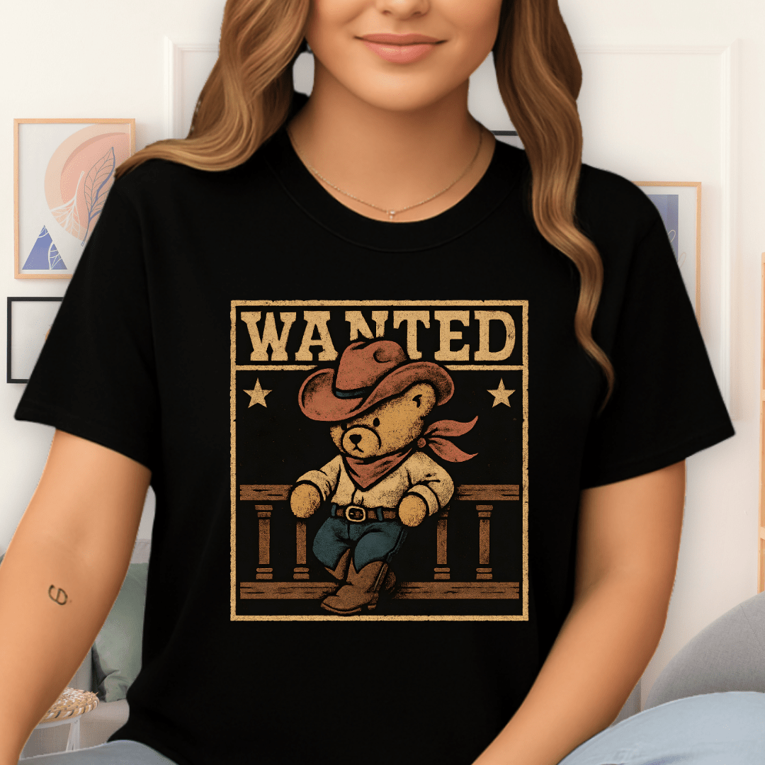Cool Teds Teddy-Bear Wanted Bear T-Shirt Black / S
