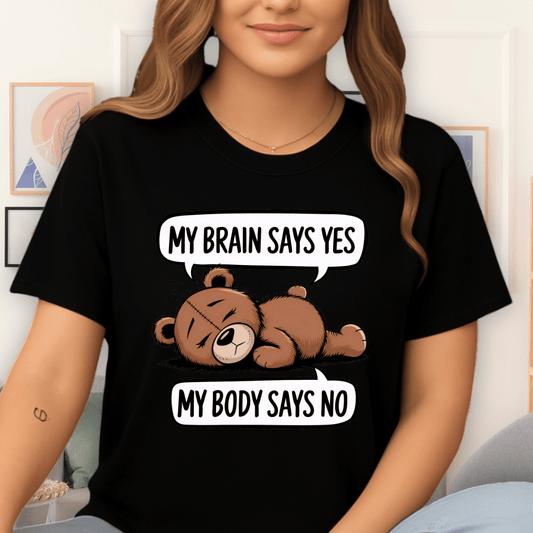 Cool Teds Teddy-Bear My Brain says Yes T-Shirt Black / S