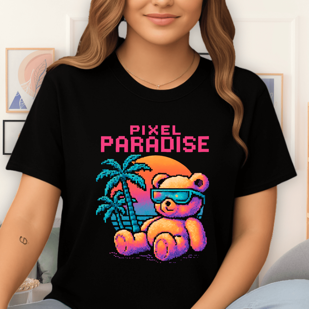 Cool Teds Teddy-Bear Pixel Paradise T-Shirt Black / S