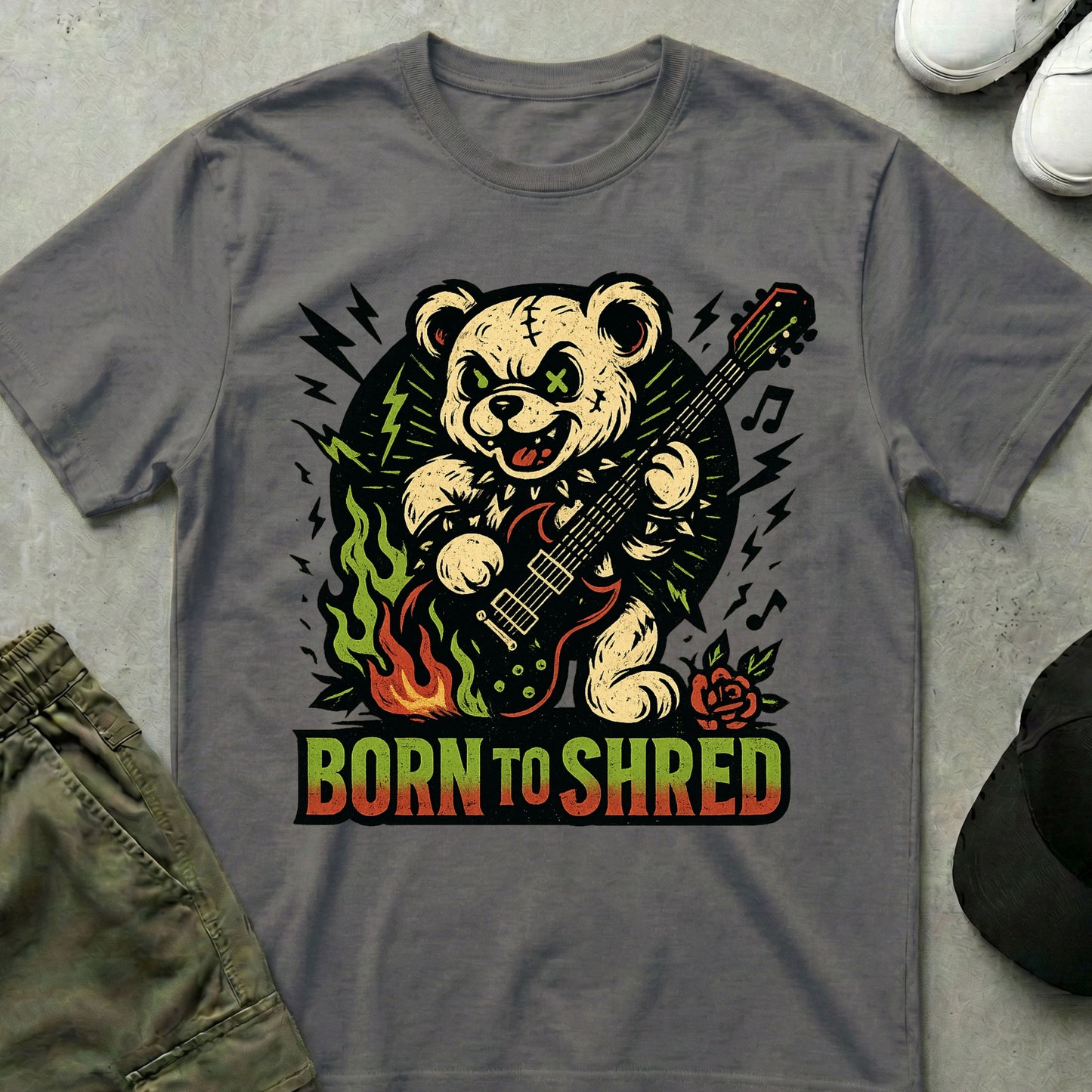 Printify Teddy-Bear Born to Shred T-Shirt Charcoal / S