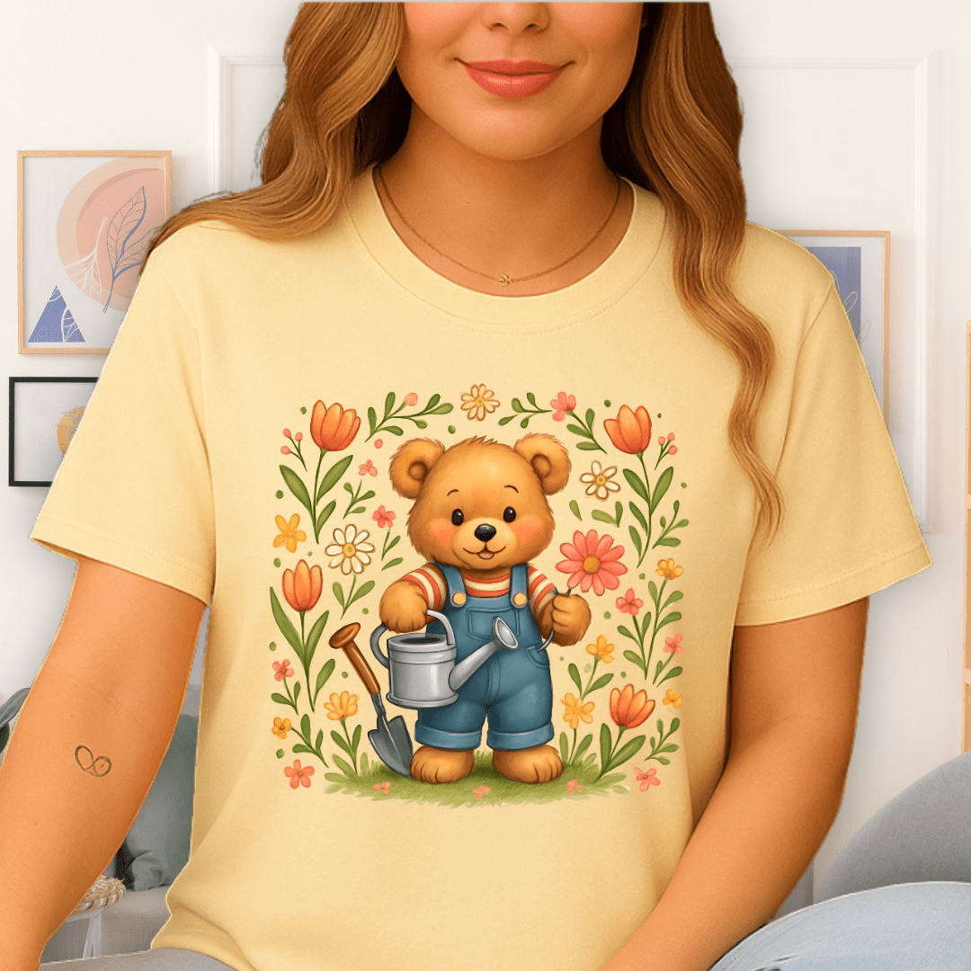 Cool Teds Teddy-Bear Happy Gardener T-Shirt Cornsilk / S