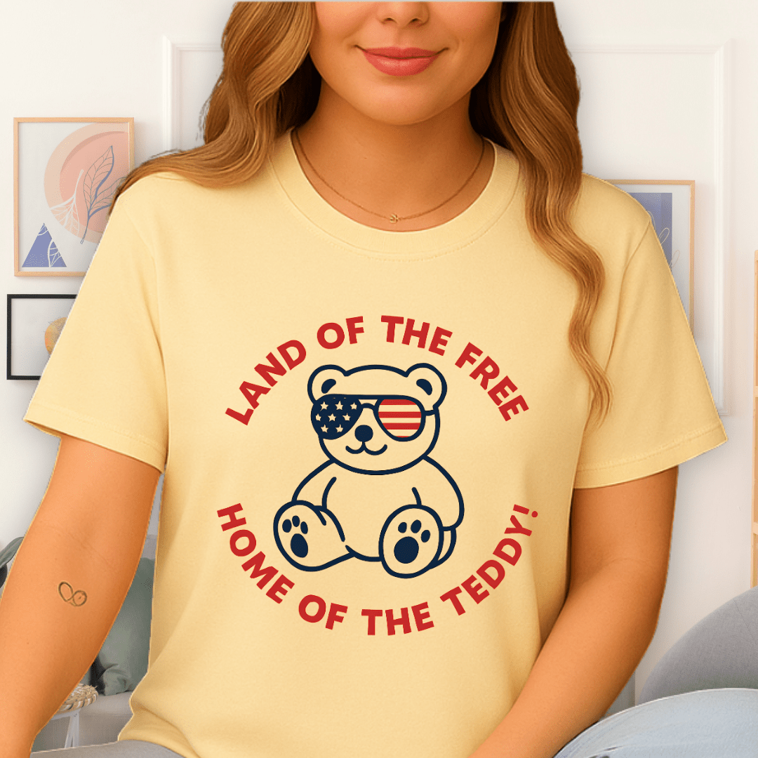 Cool Teds Teddy-Bear Land of the Free T-Shirt Cornsilk / S