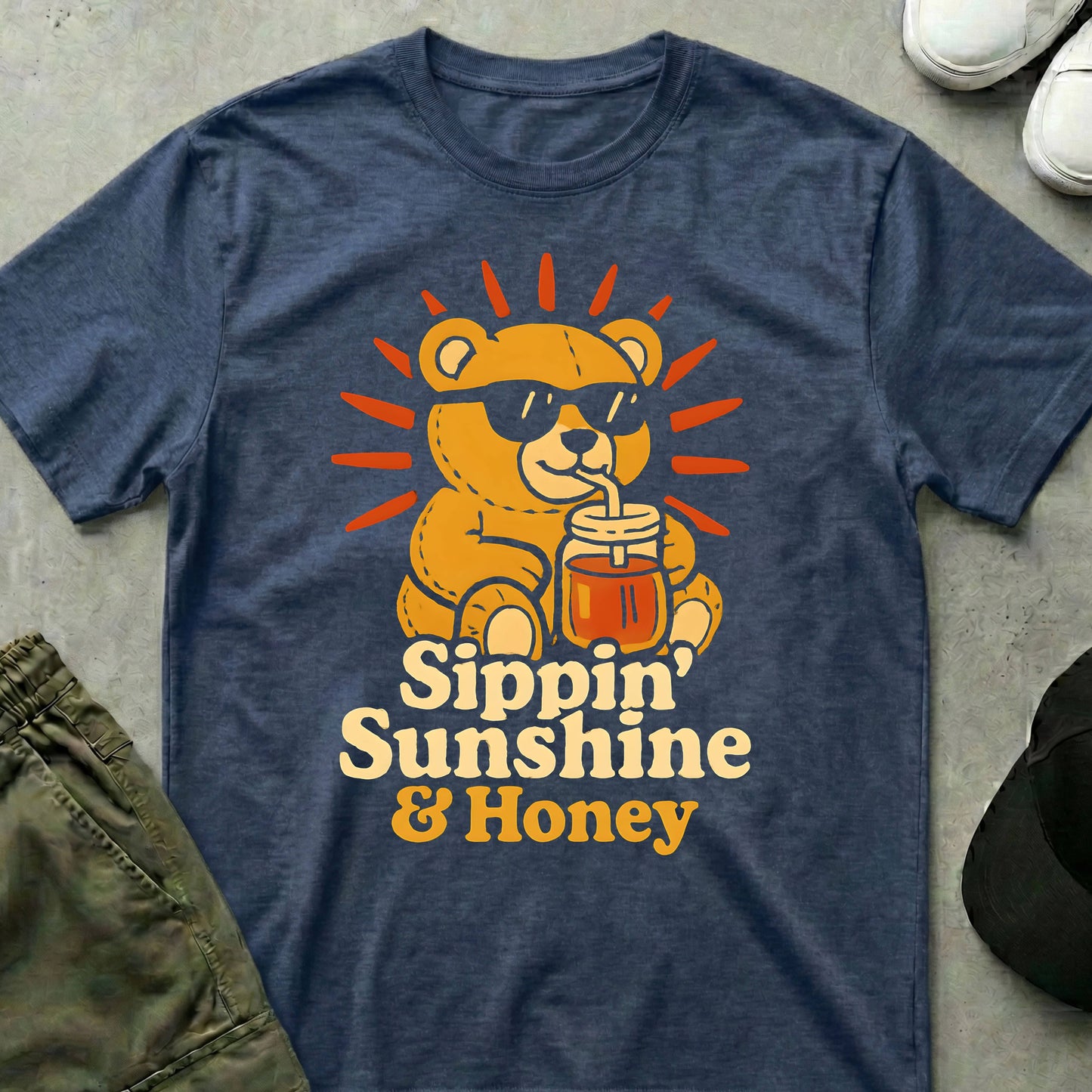 Printify Teddy-Bear Sunshine & Honey T-Shirt Heather Navy / S