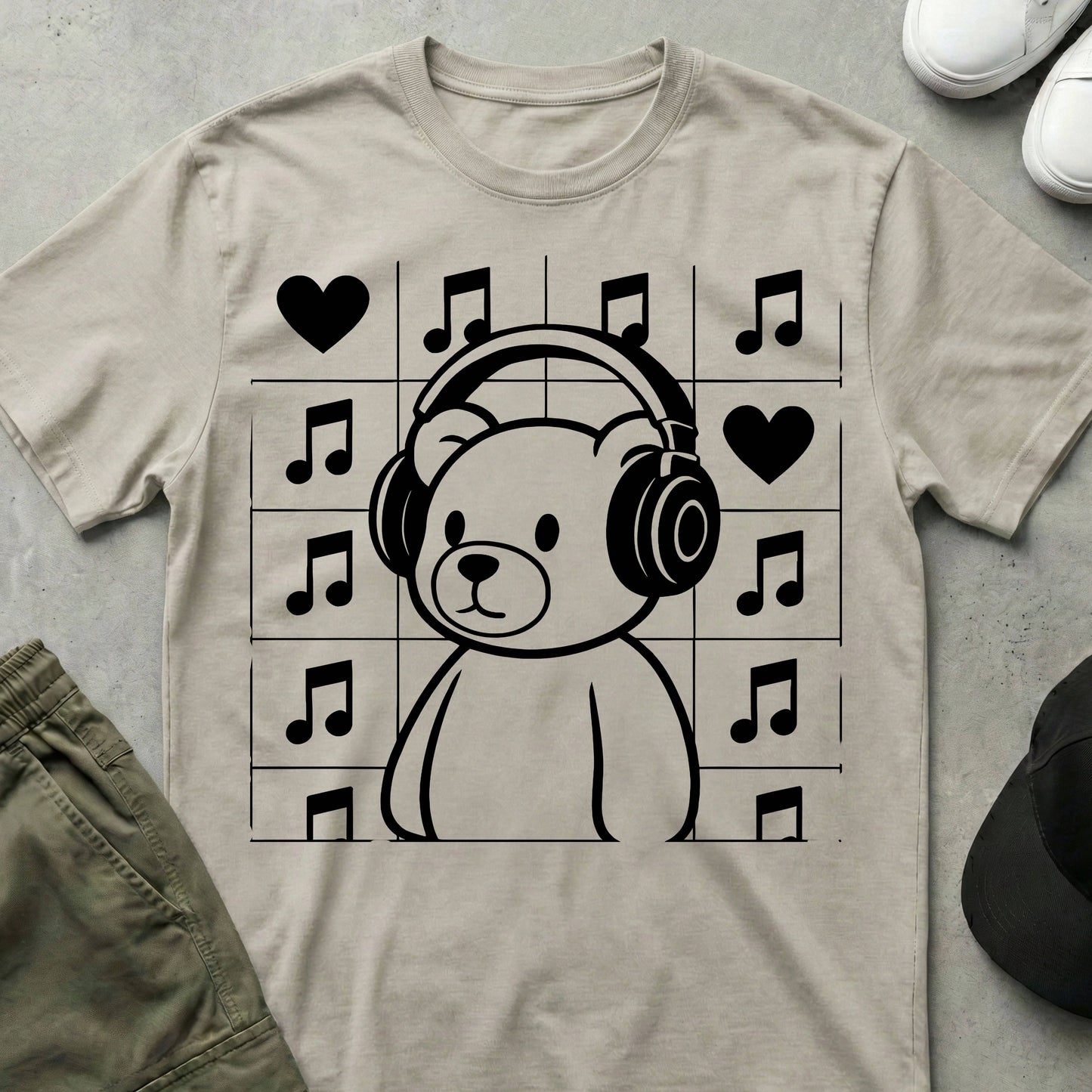 Printify Teddy-Bear Music & Love T-Shirt Ice Grey / S