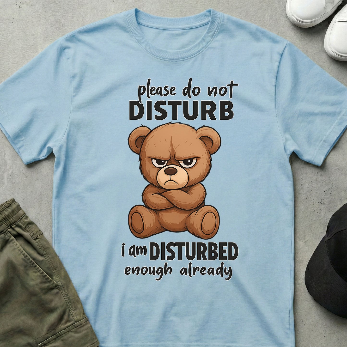 Printify Teddy-Bear Disturbed T-Shirt Light Blue / S