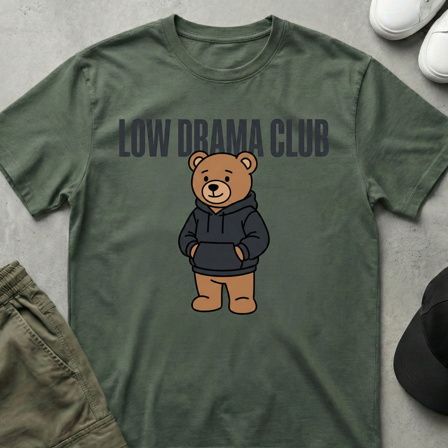Cool Teds Teddy-Bear Low Drama Club T-Shirt Military Green / S
