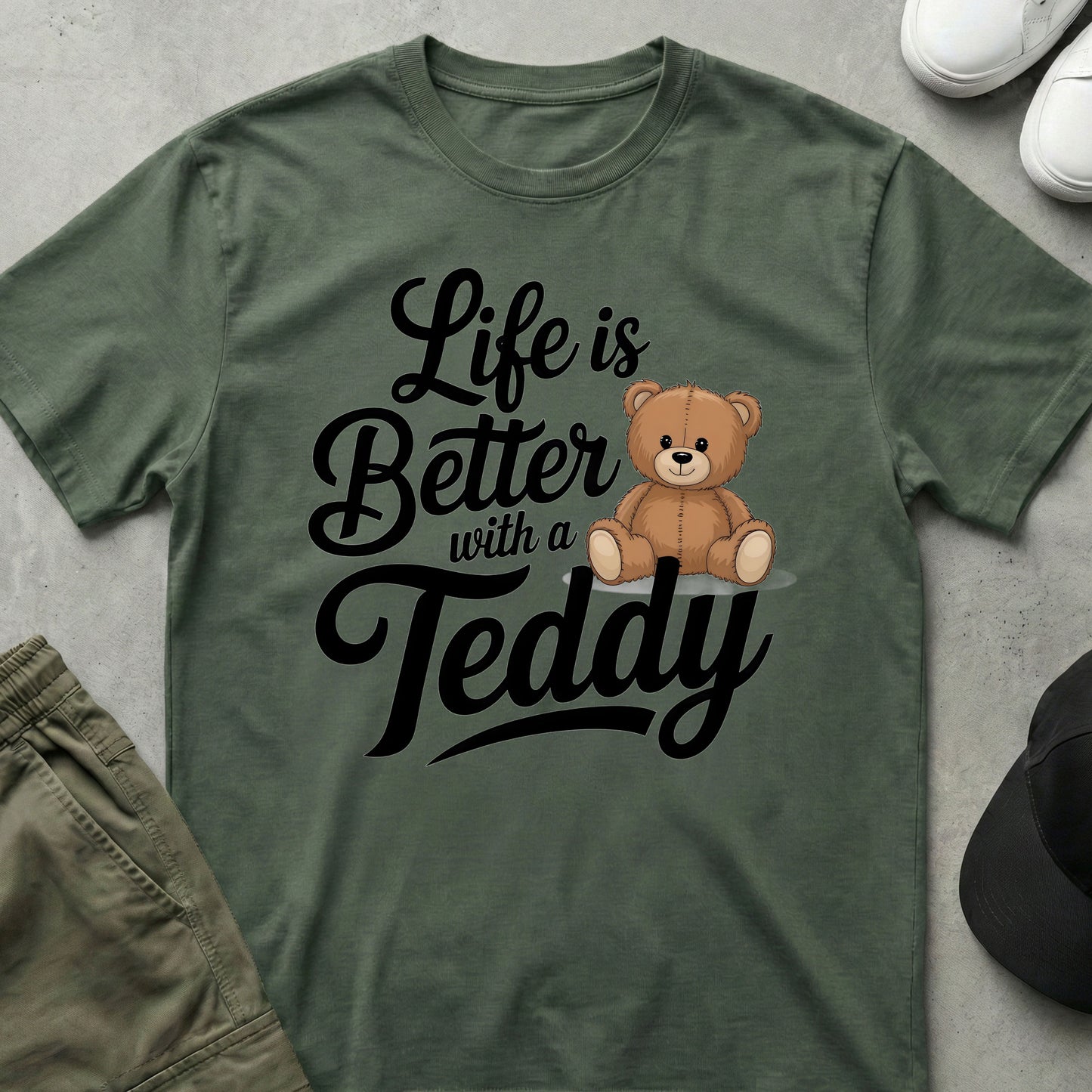 Better with a Teddy T-Shirt Military Green