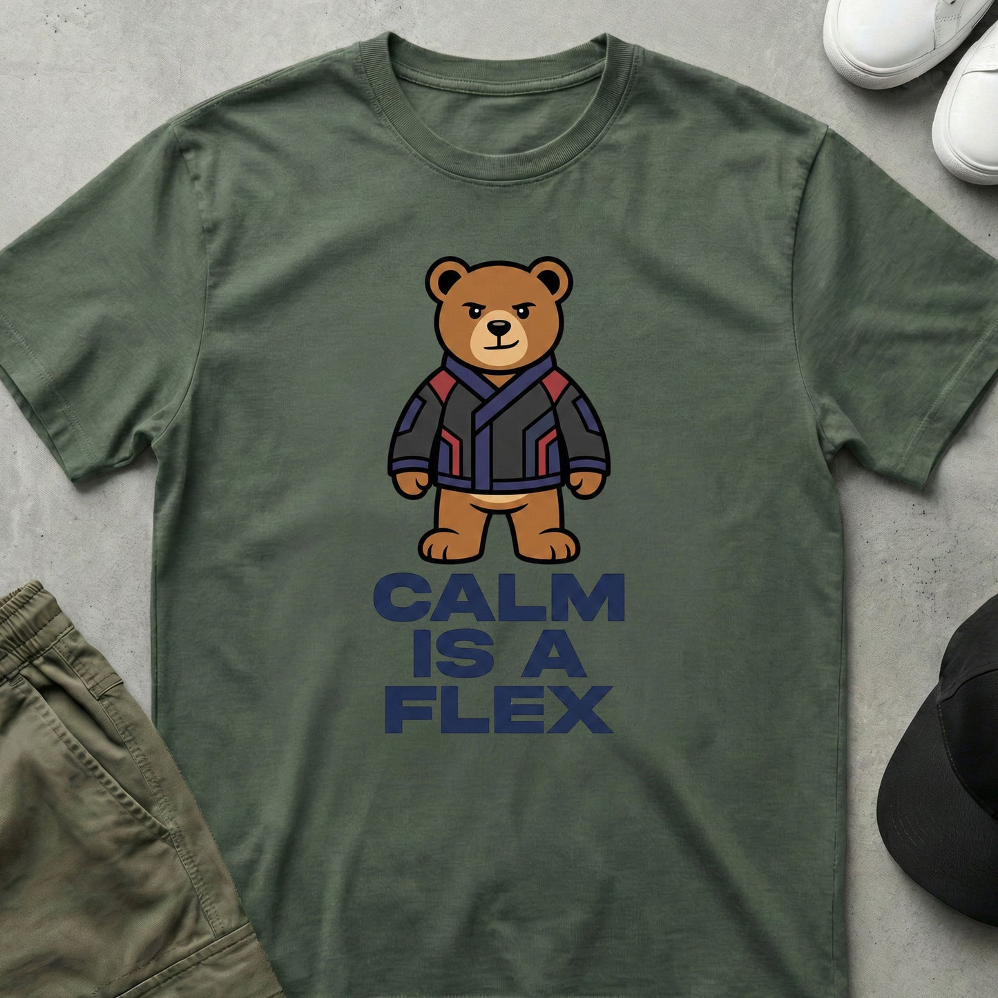 Cool Teds Teddy-Bear Unshaken T-Shirt Military Green / S