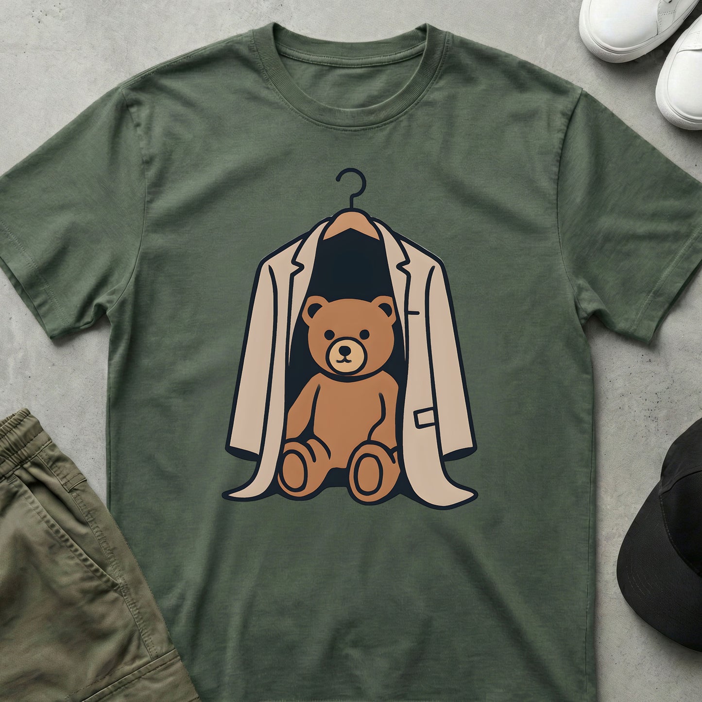 Cool Teds Teddy-Bear Hanging Out T-Shirt Military Green / S