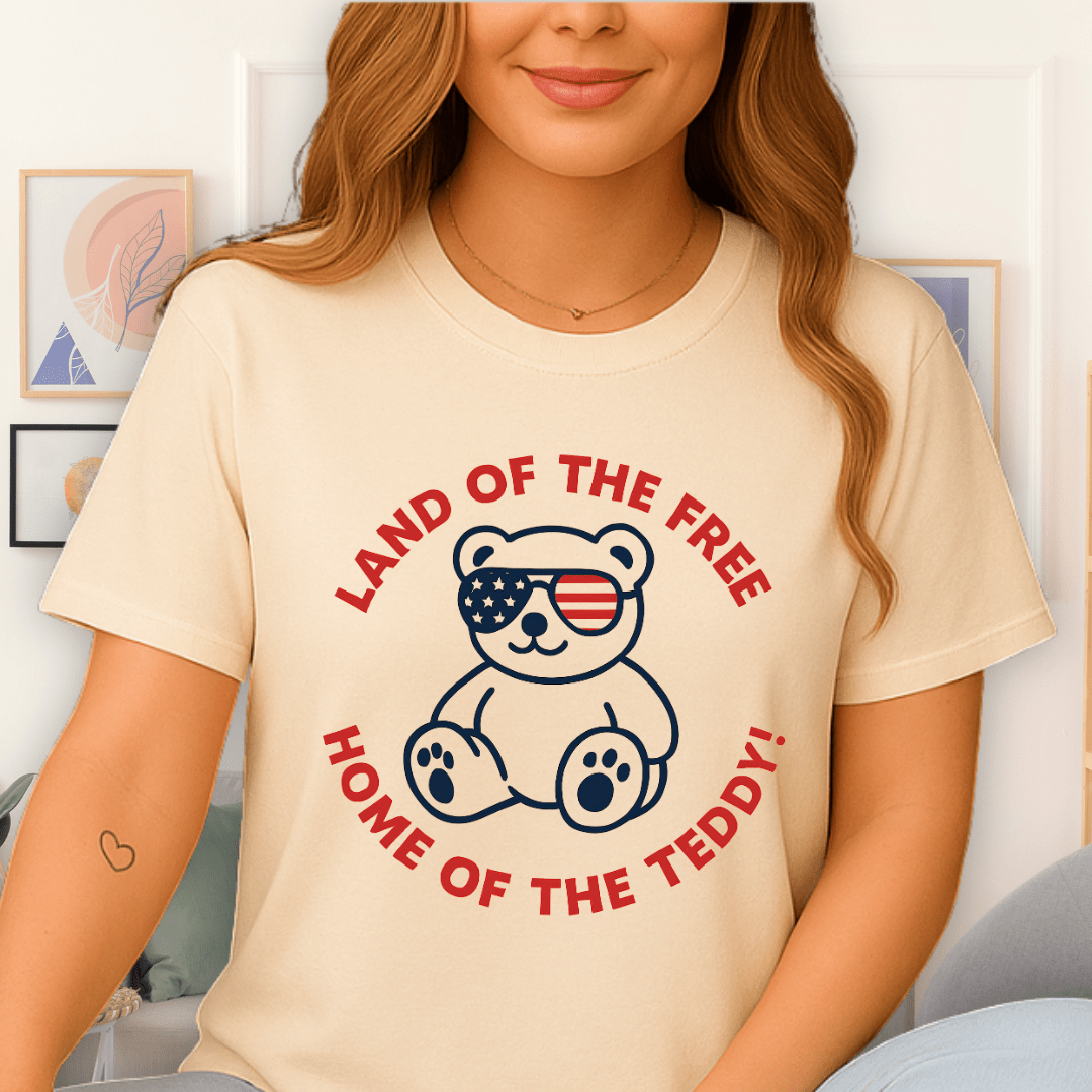 Cool Teds Teddy-Bear Land of the Free T-Shirt Natural / S