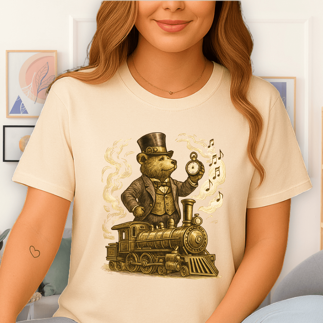 Cool Teds Teddy-Bear Steampunk Steam Train T-Shirt Natural / S