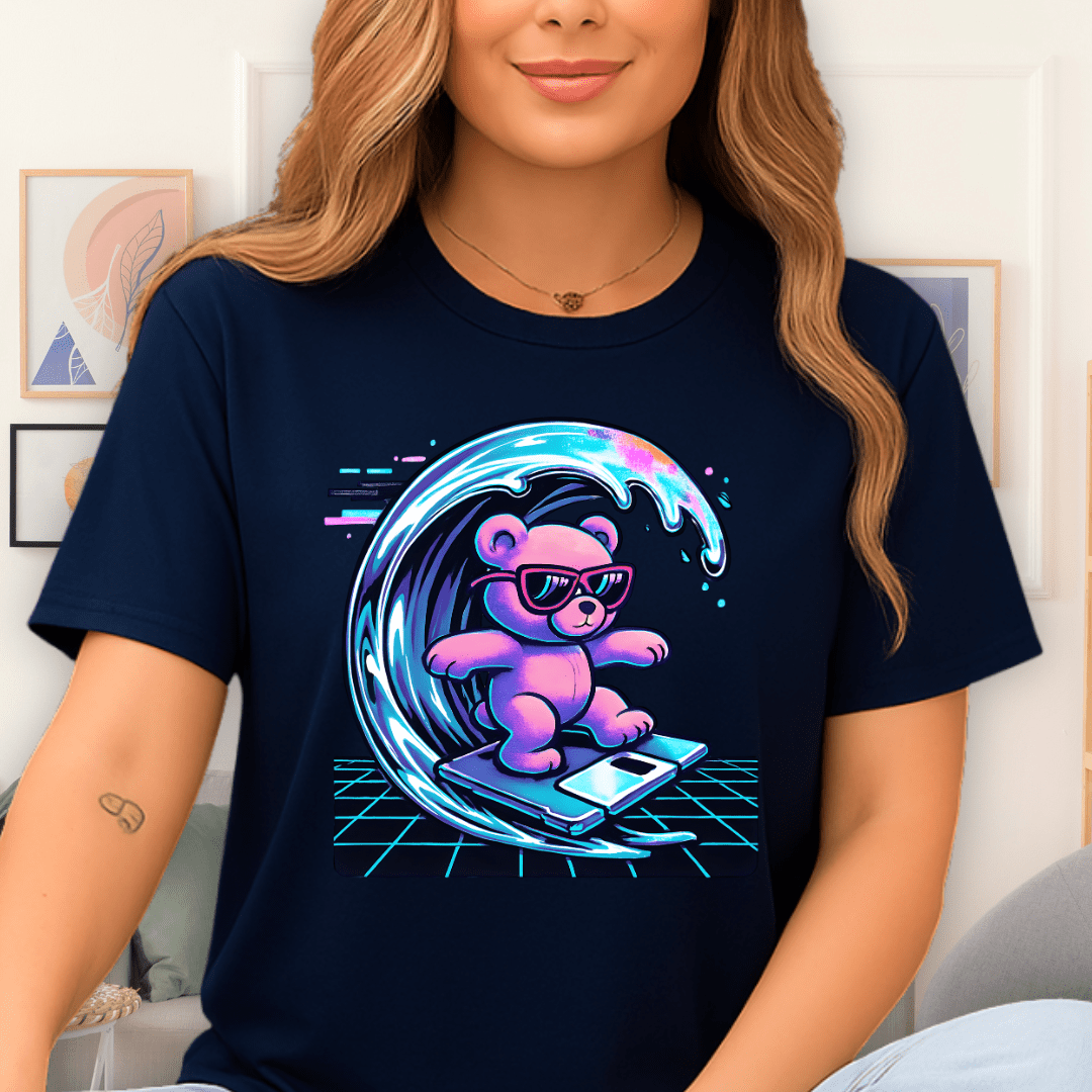 Cool Teds Teddy-Bear Floppy Disk Surfer T-Shirt Navy / S