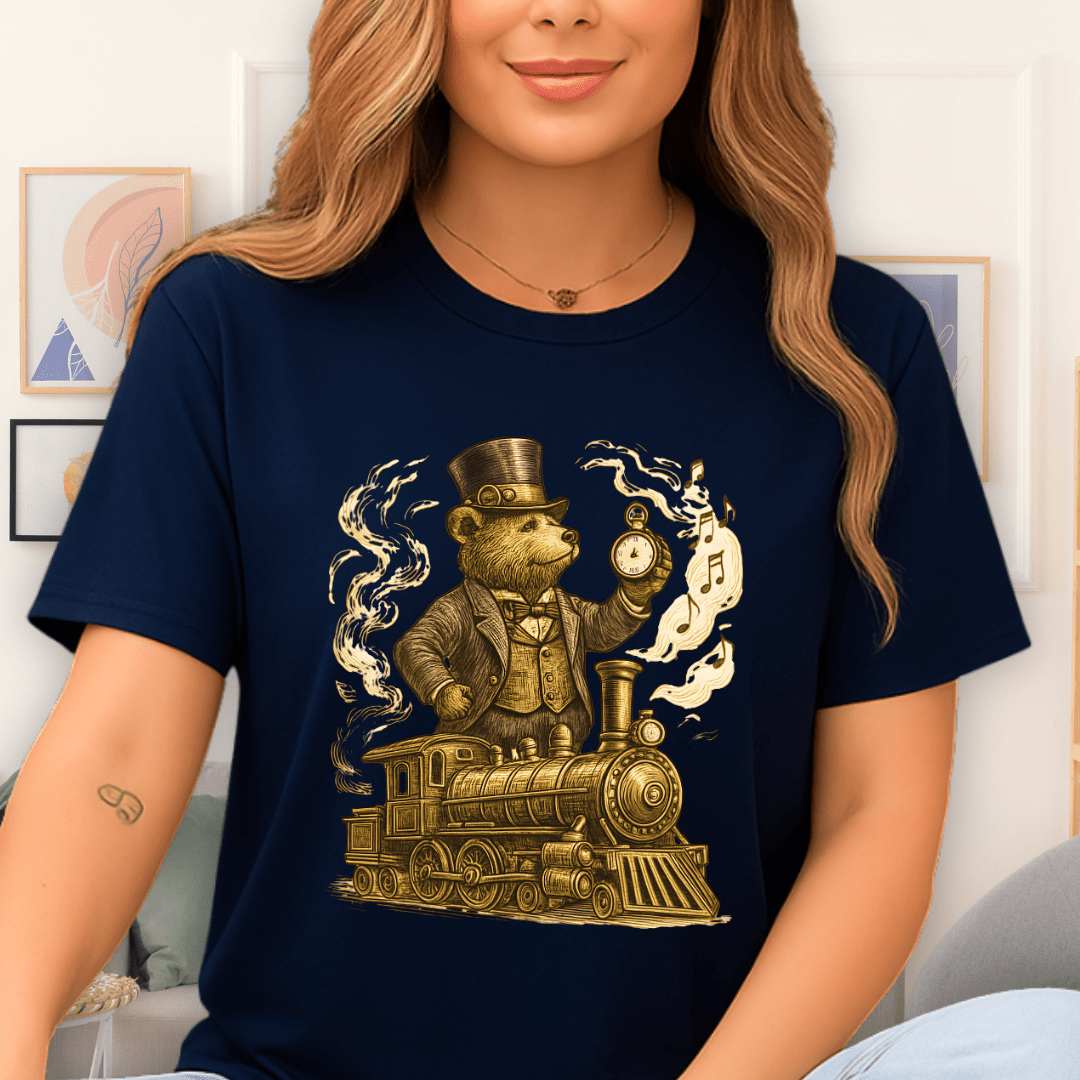 Cool Teds Teddy-Bear Steampunk Steam Train T-Shirt Navy / S