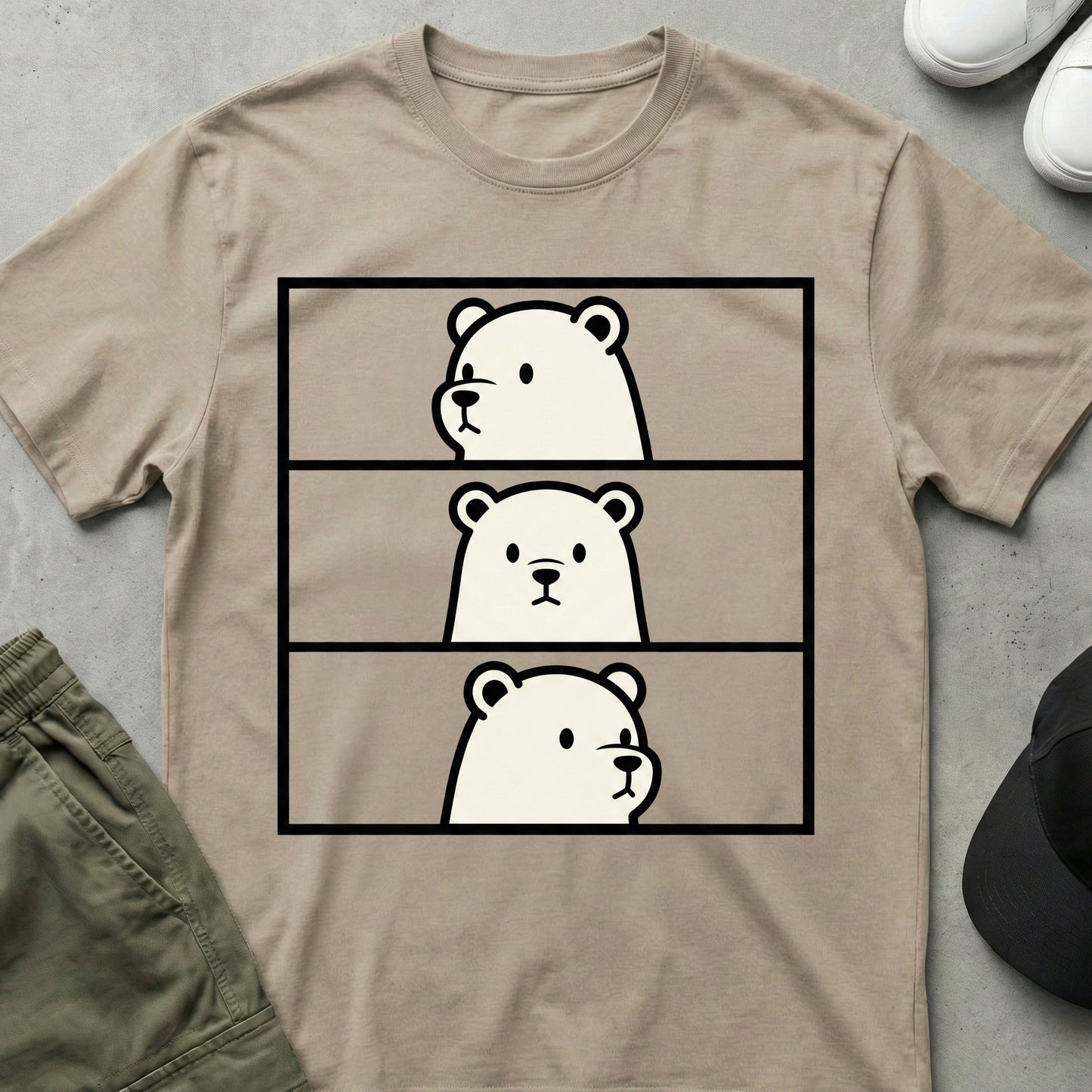 Panel Peek Bear T-Shirt Sand