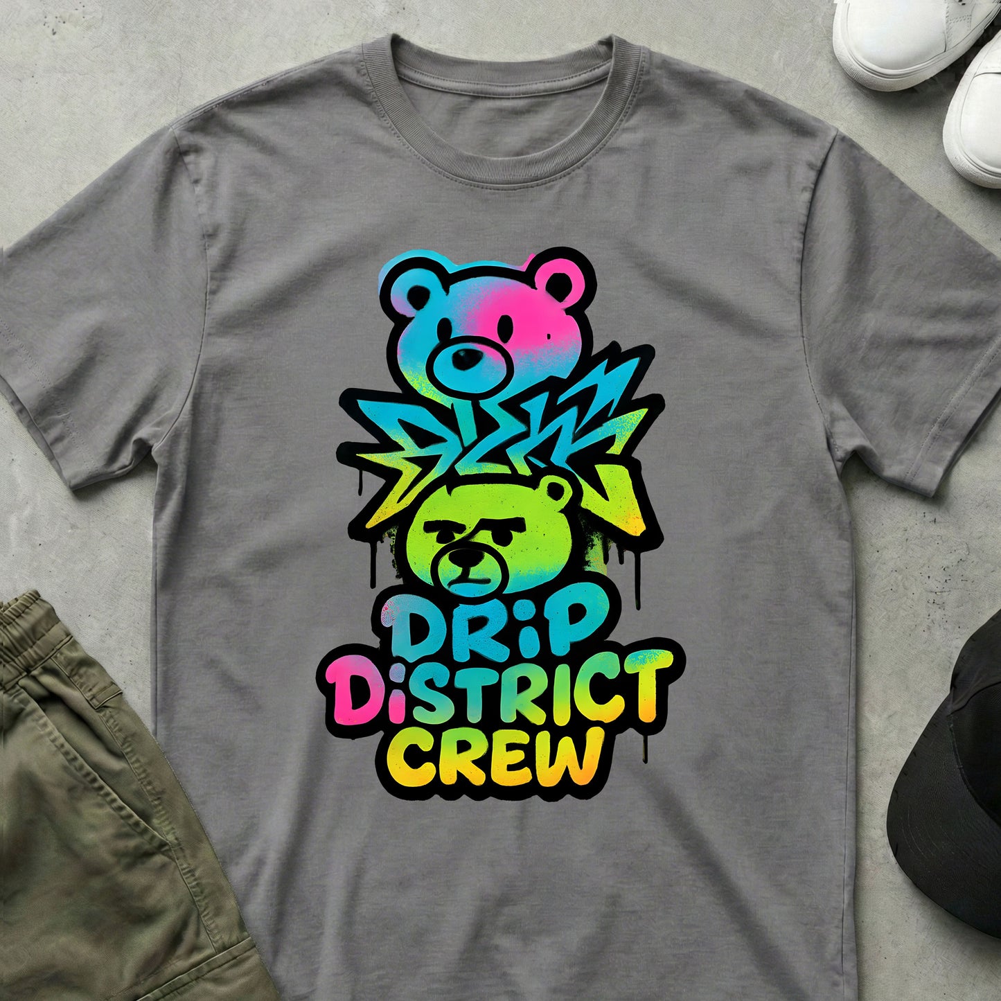 Printify Teddy-Bear The Neon Crew T-Shirt Sport Grey / S
